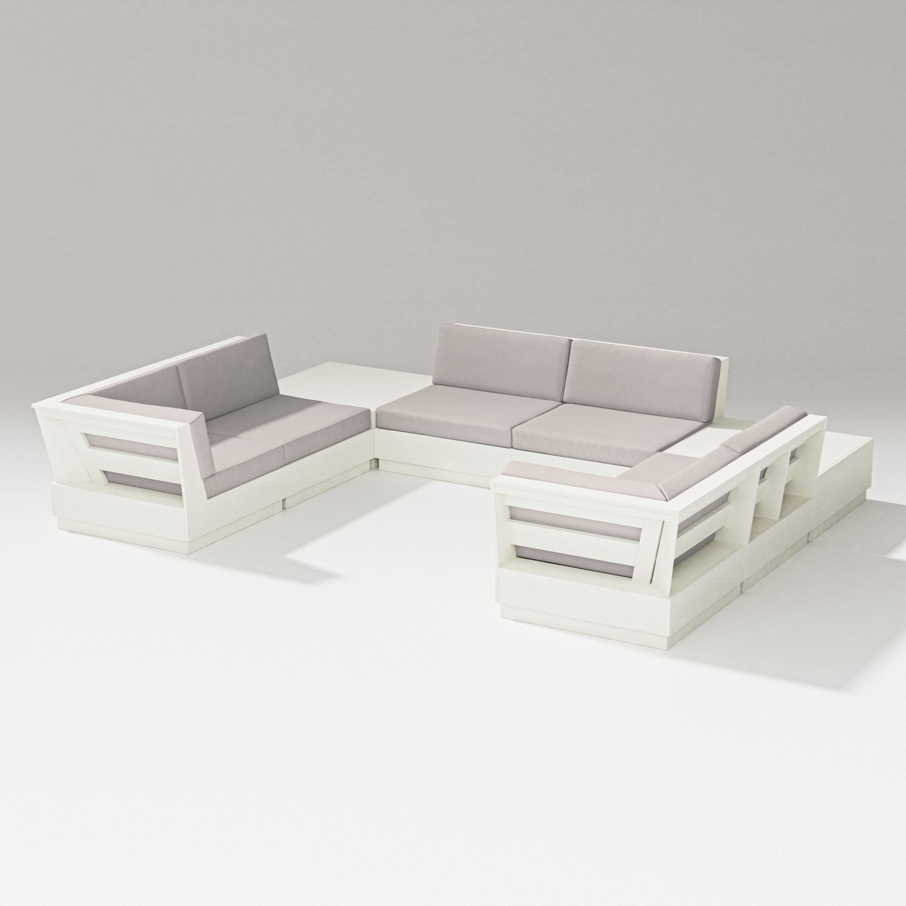 PW Designer Series Elevate 8-Piece U-Shaped Sectional in Vintage White / Dune Burlap