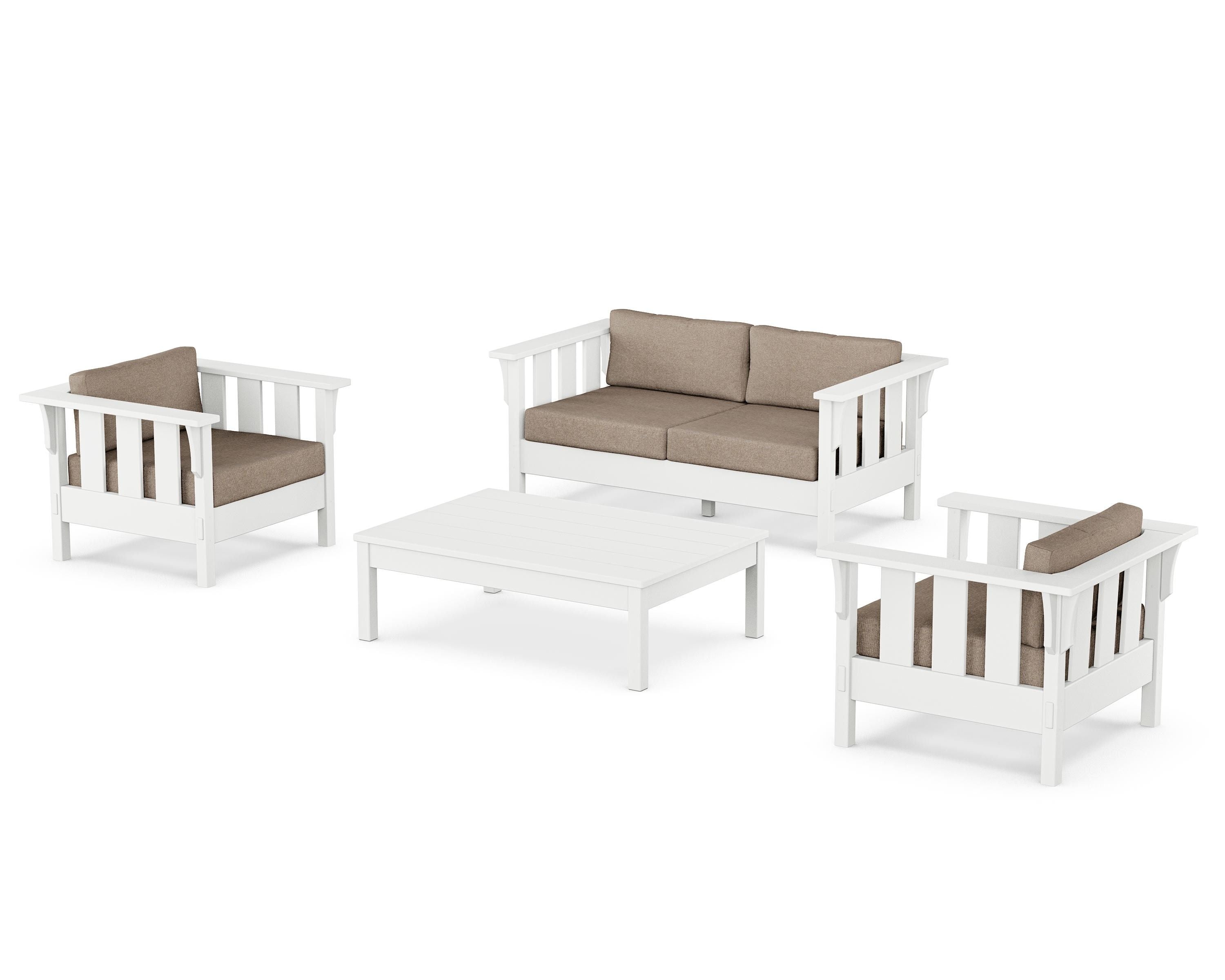 Martha Stewart by POLYWOOD Acadia 4-Piece Deep Seating Set with Loveseat in White / Spiced Burlap