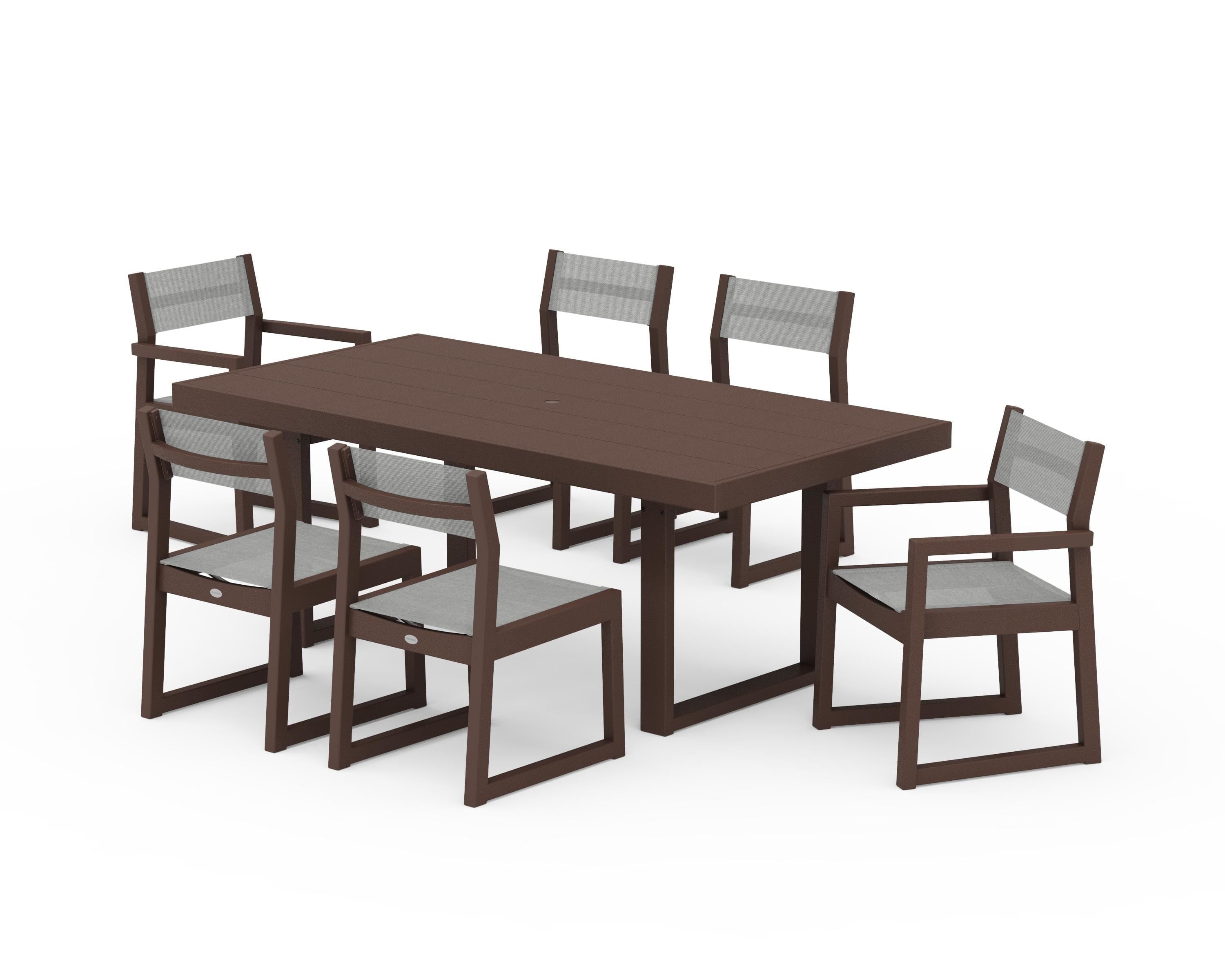 POLYWOOD EDGE Sling 7-Piece Dining Set in Mahogany / Metallic Sling