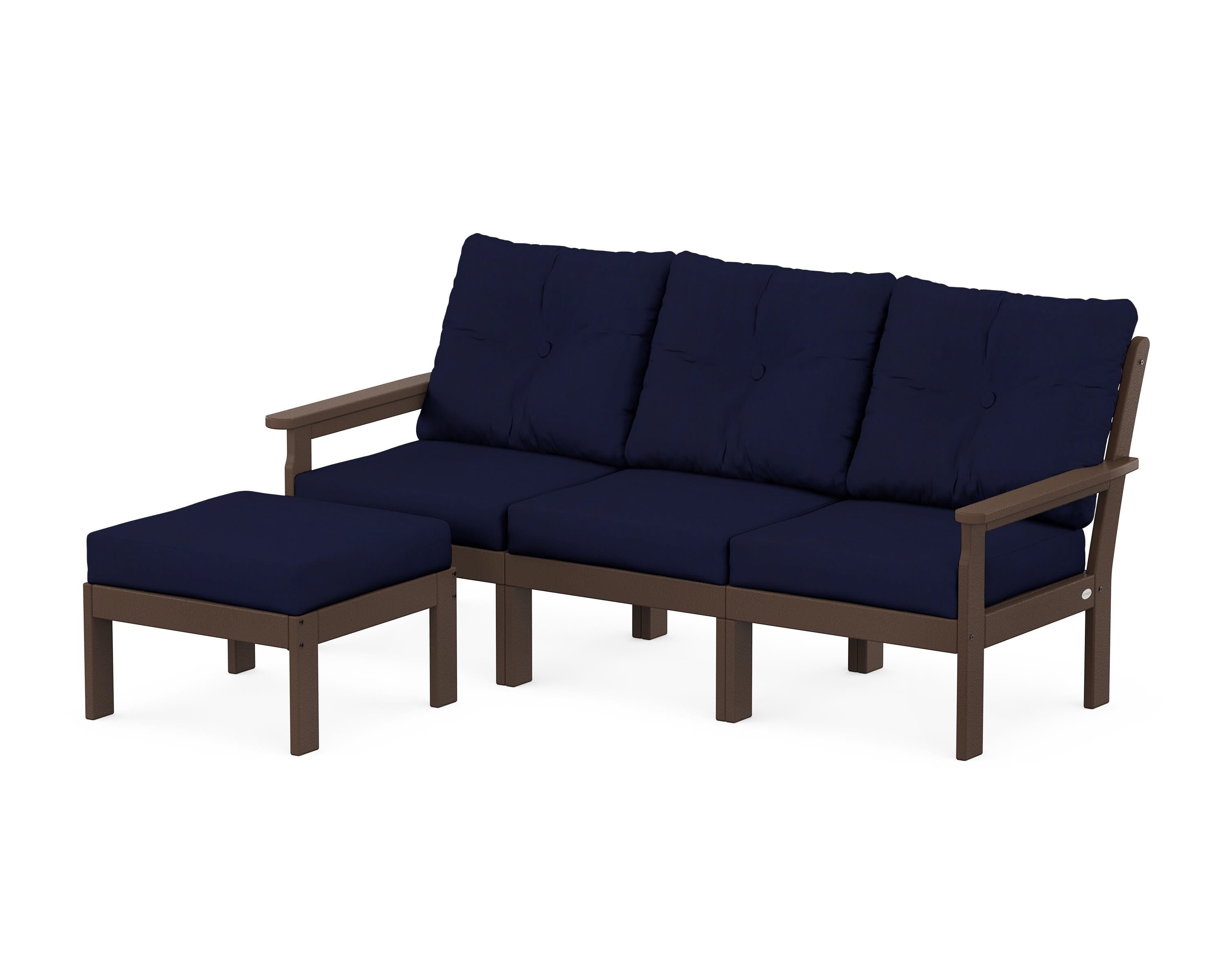 POLYWOOD Vineyard 4-Piece Sectional with Ottoman in Mahogany / Navy