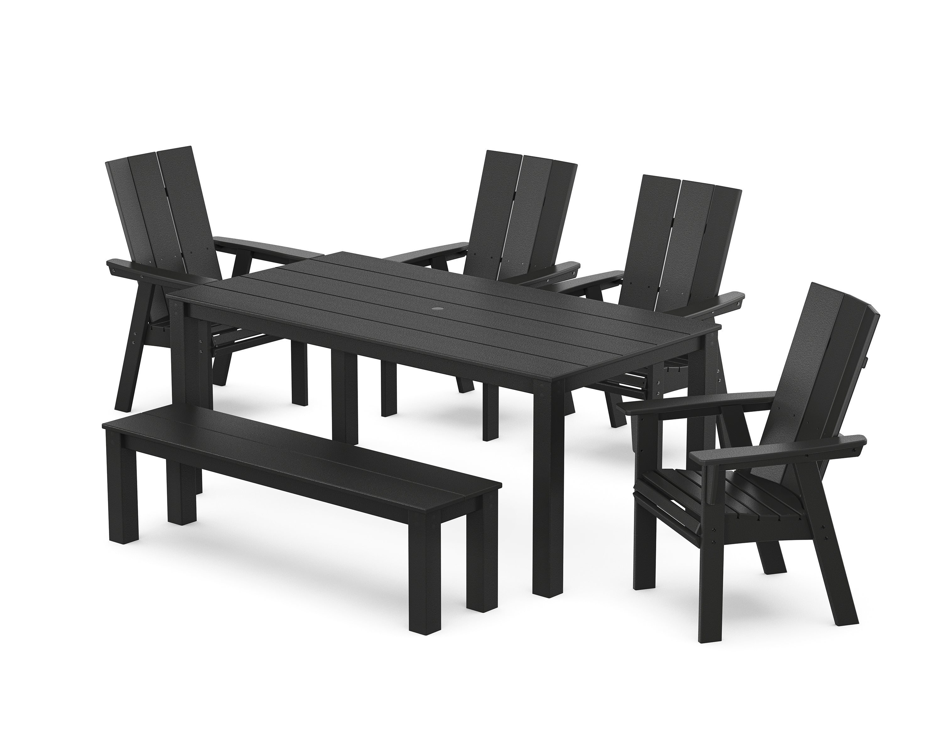 POLYWOOD® Modern Curveback Adirondack 6-Piece Parsons Dining Set with Bench in Black