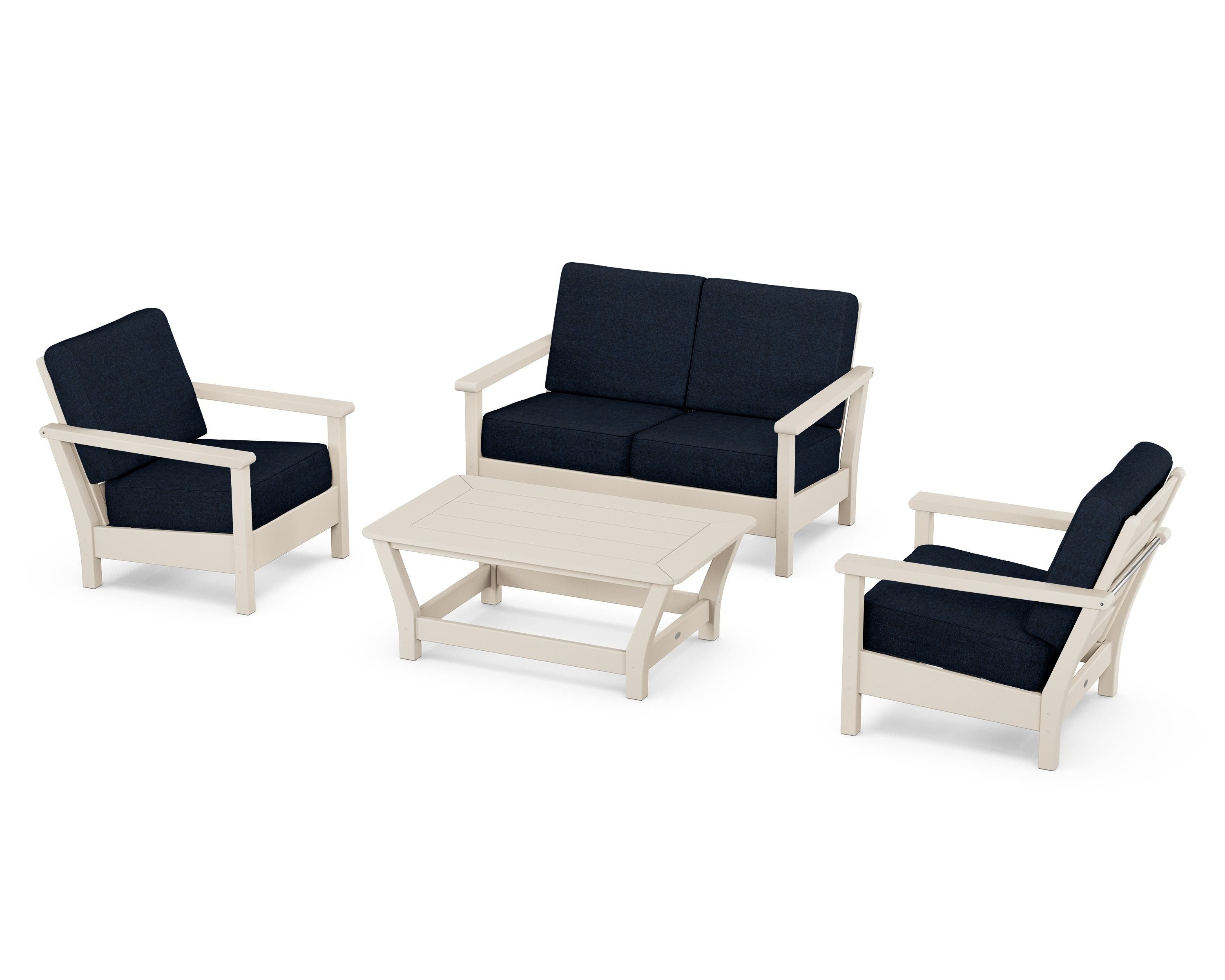 POLYWOOD Harbour 4-Piece Deep Seating Set in Sand / Marine Indigo