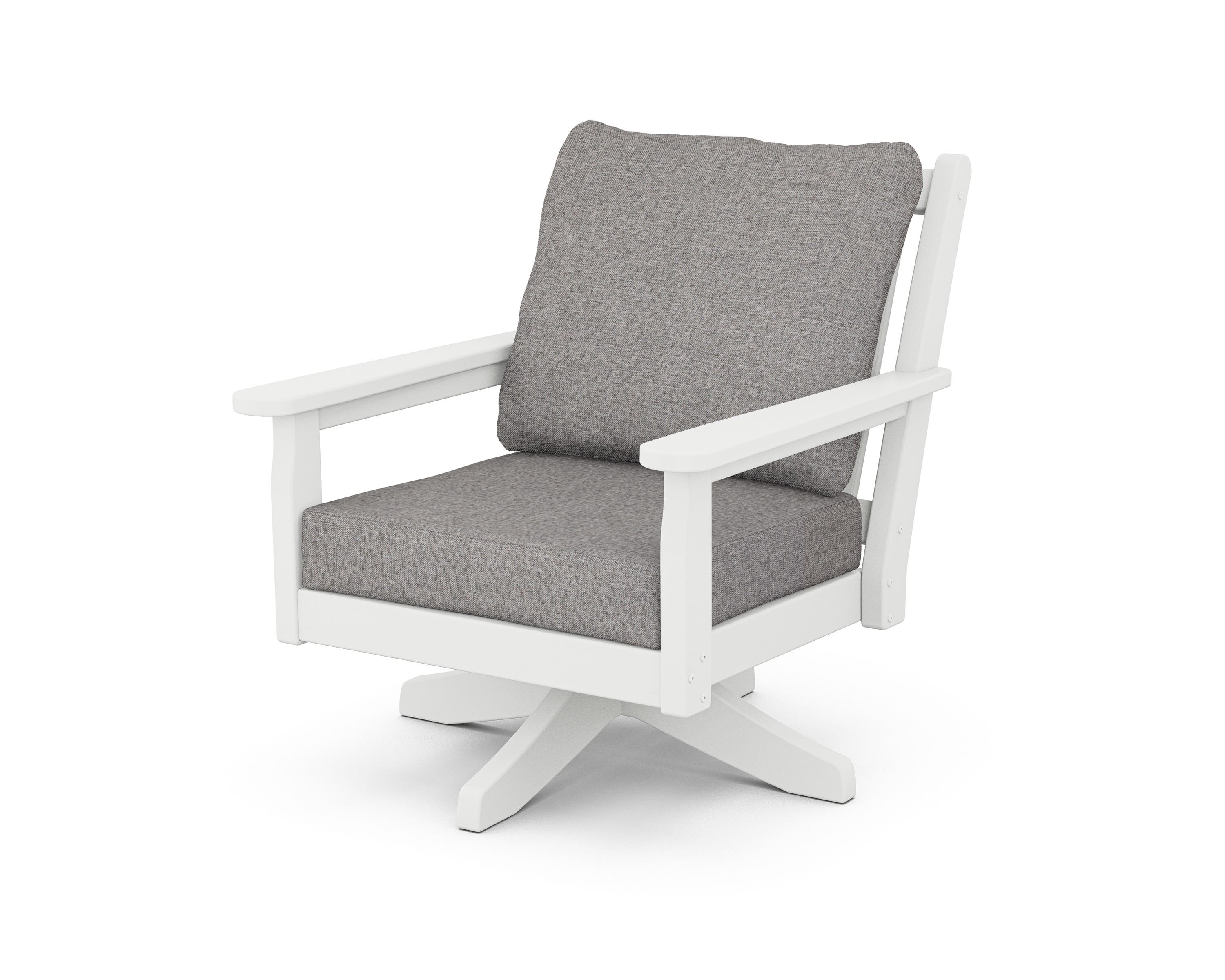 POLYWOOD Chippendale Deep Seating Swivel Chair in White / Grey Mist