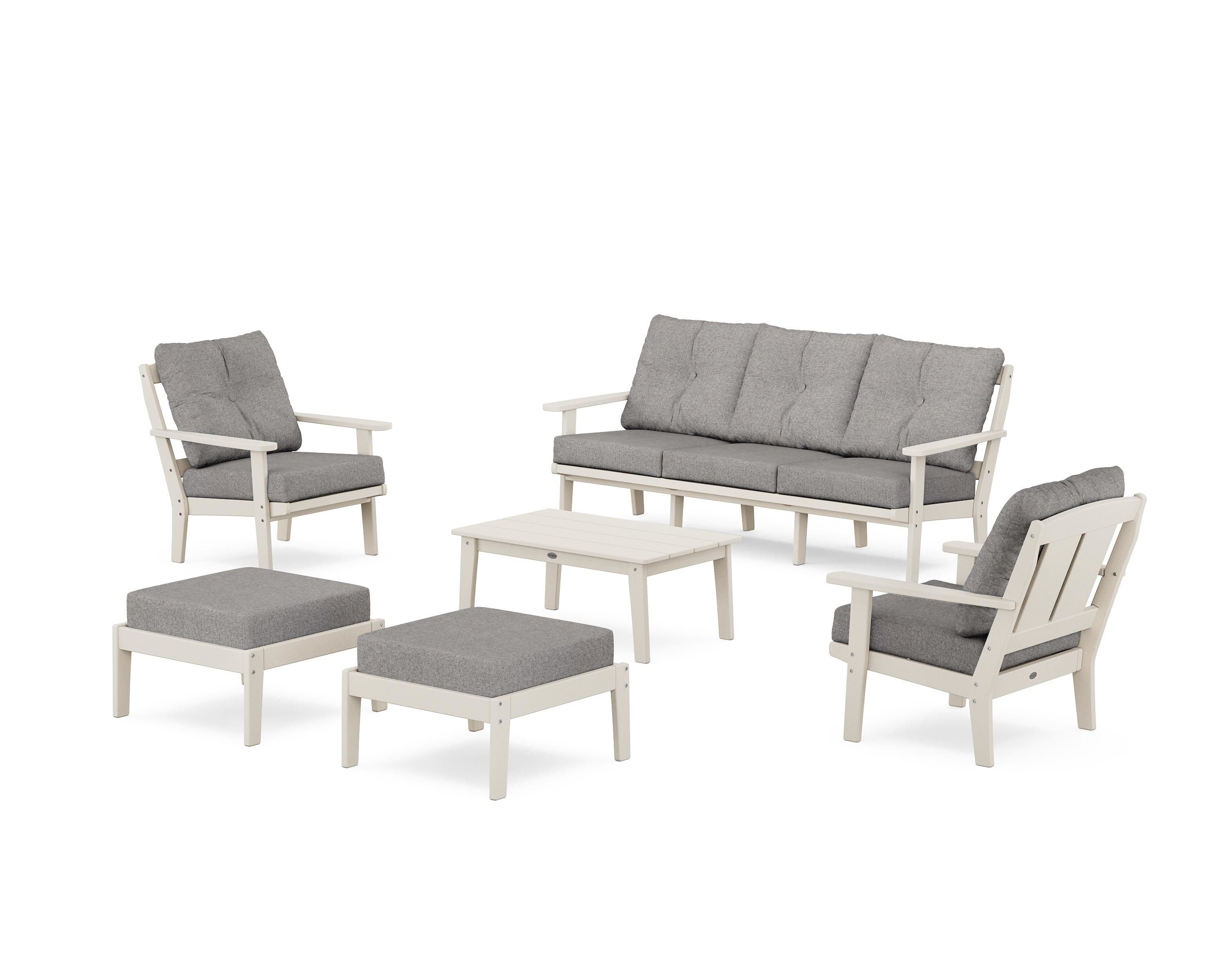 POLYWOOD Mission 6-Piece Lounge Sofa Set in Sand / Grey Mist