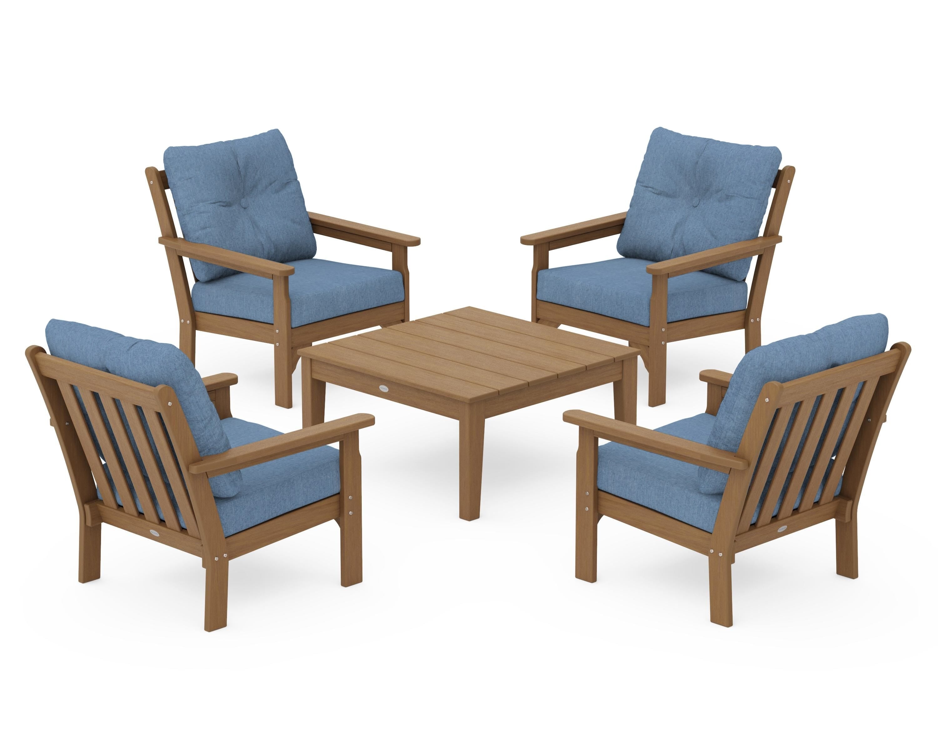 POLYWOOD Vineyard 5-Piece Deep Seating Conversation Set in Natural / Sky Blue