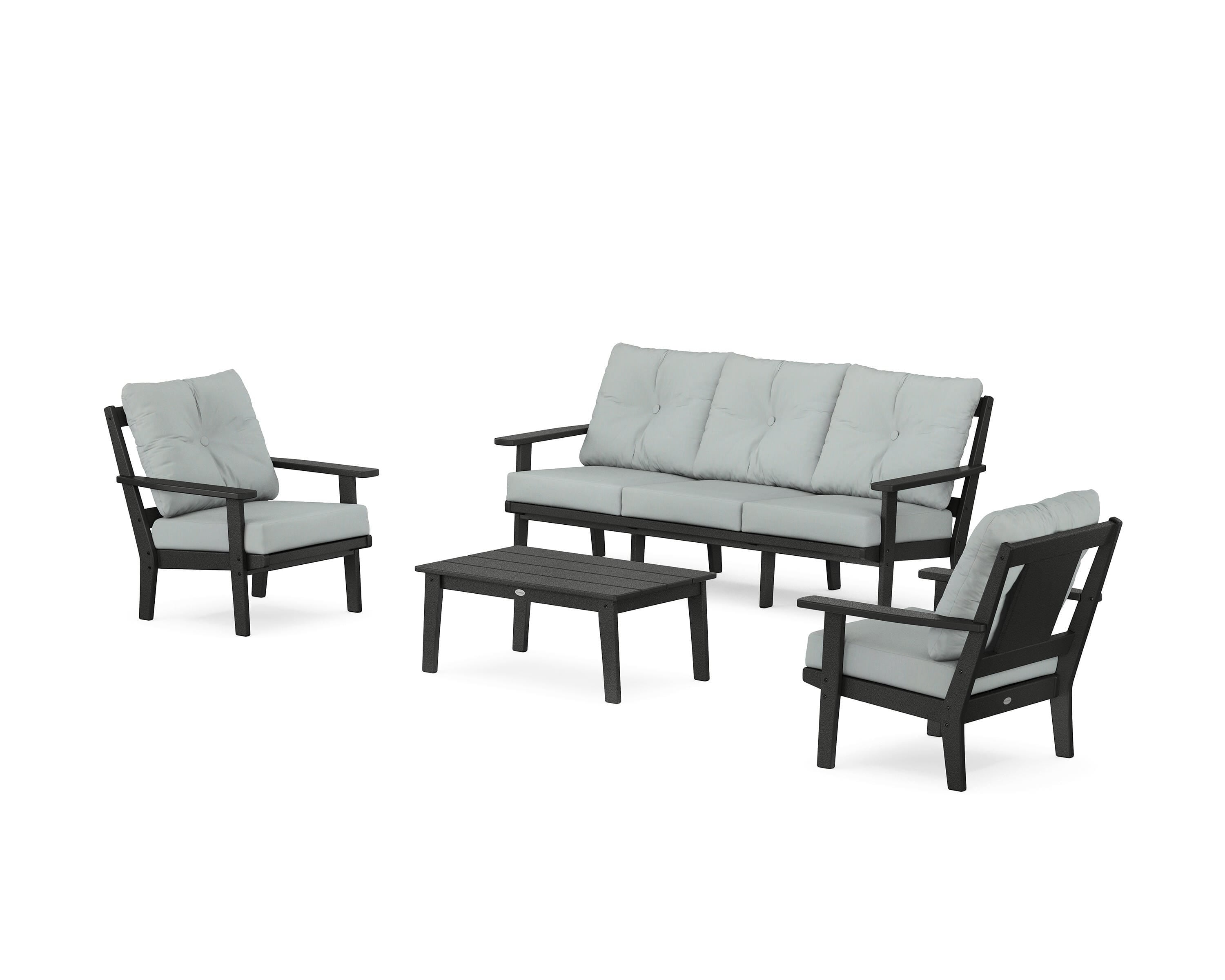 POLYWOOD Prairie 4-Piece Deep Seating Set with Sofa in Black / Spa