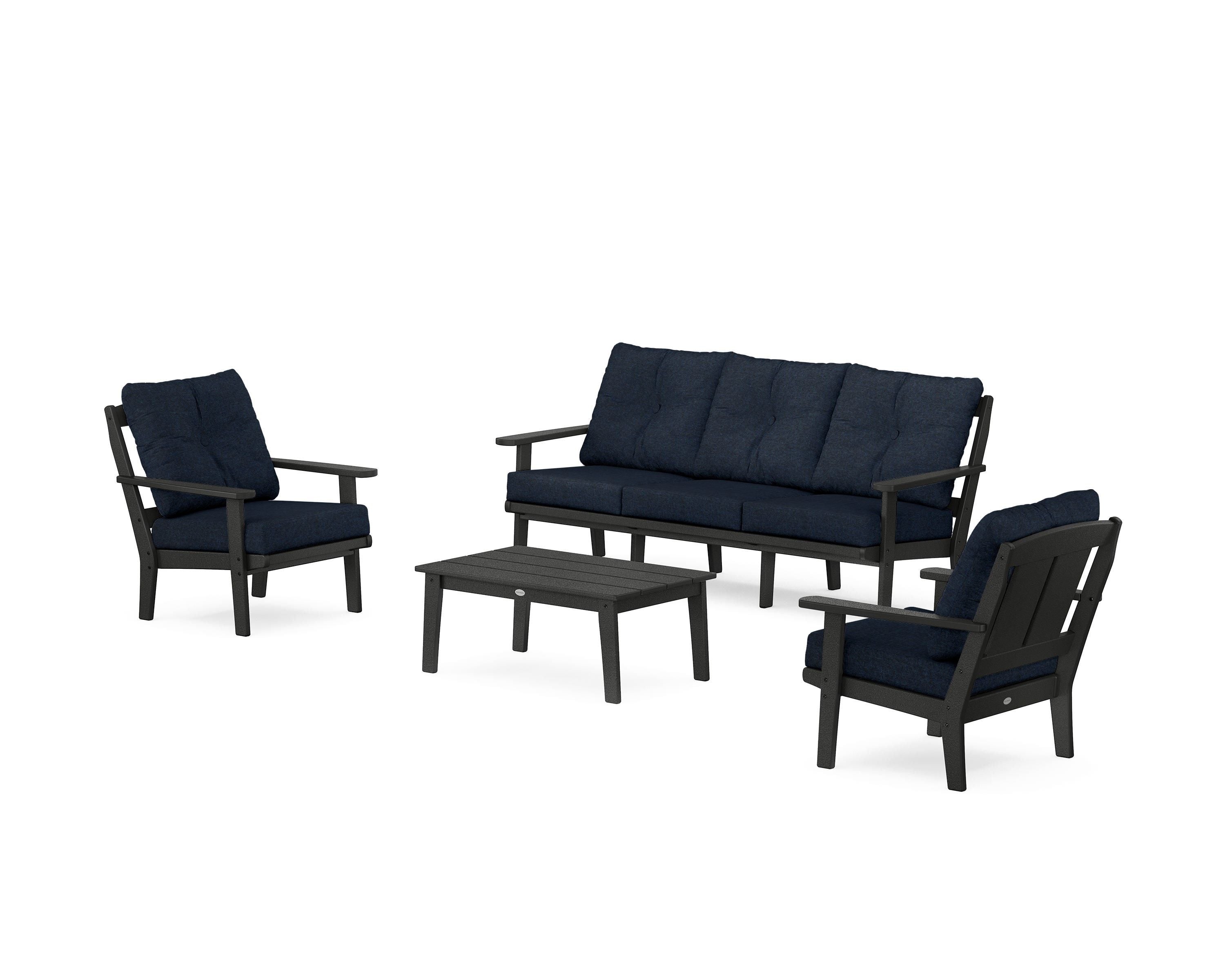 POLYWOOD Mission 4-Piece Deep Seating Set with Sofa in Black / Marine Indigo