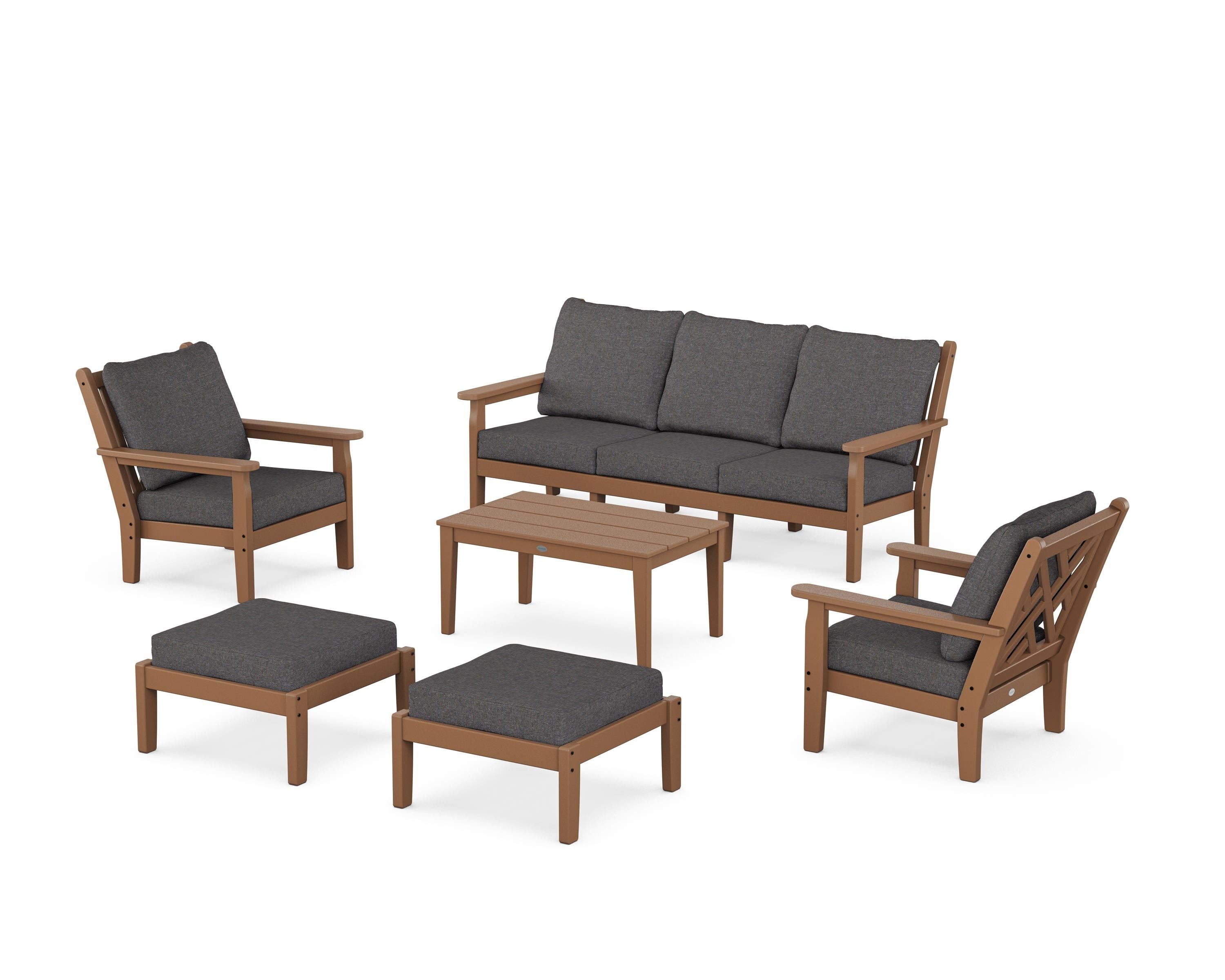 POLYWOOD Chippendale 6-Piece Lounge Sofa Set in Teak / Ash Charcoal