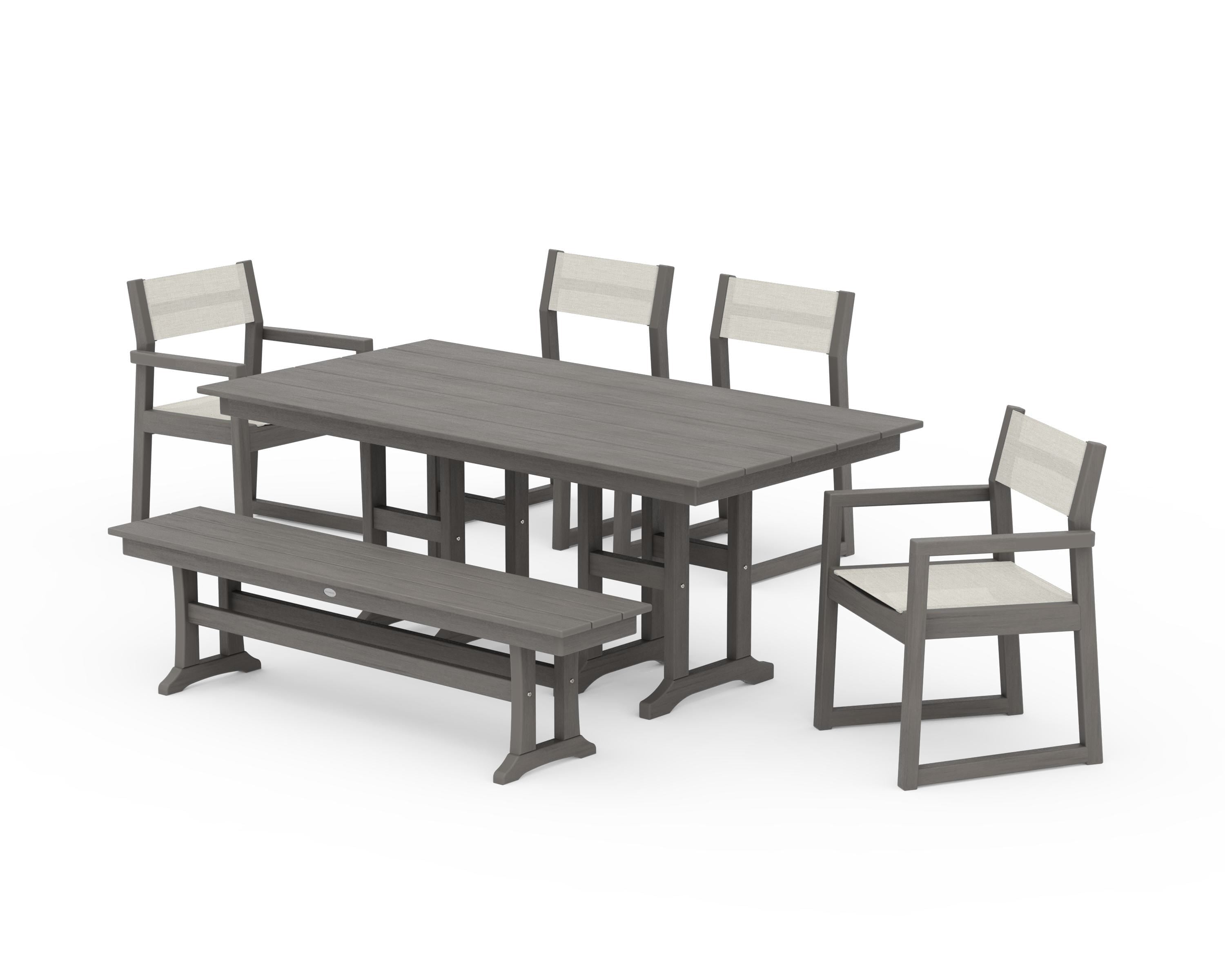 POLYWOOD EDGE Sling 6-Piece Farmhouse Dining Set in Driftwood / Parchment Sling