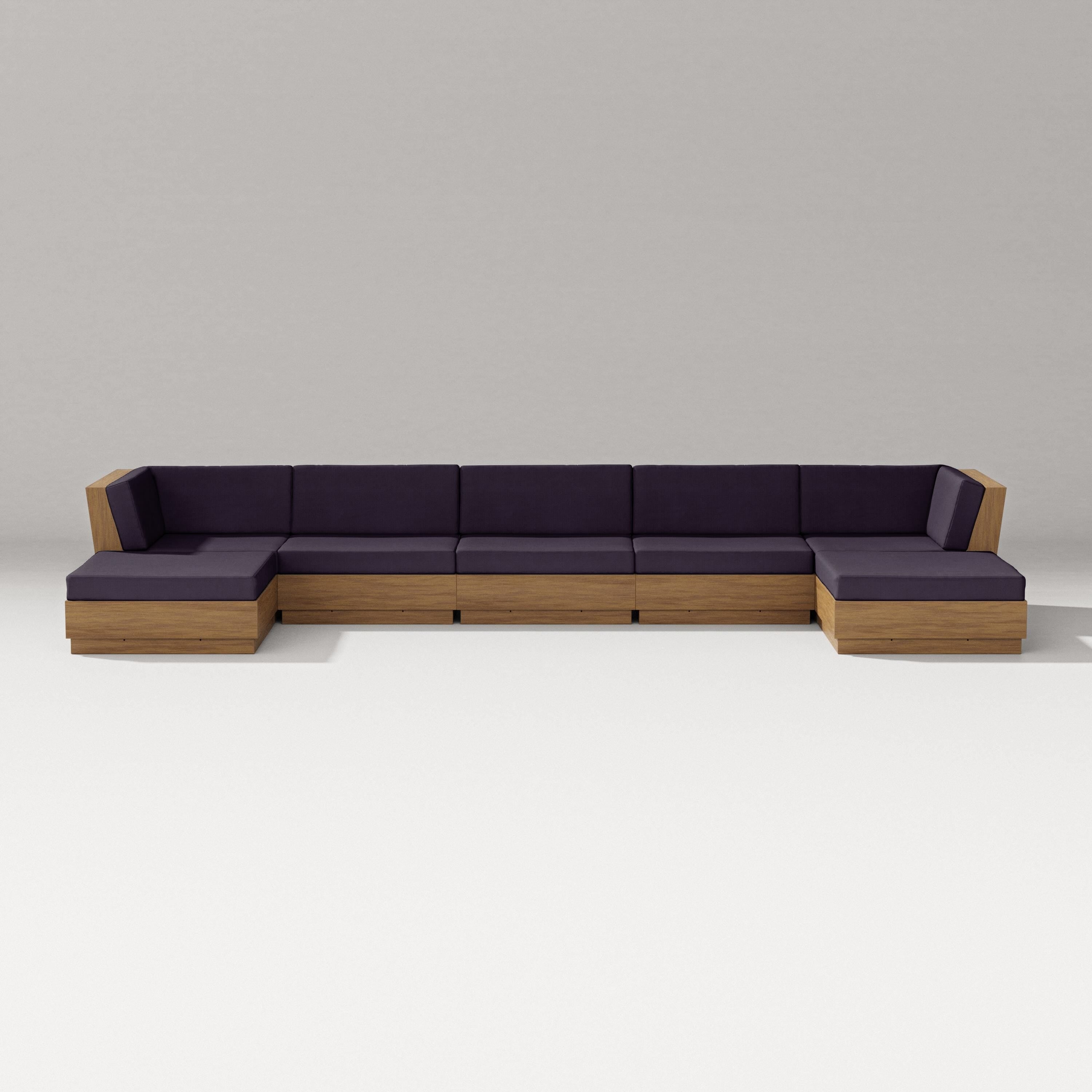 PW Designer Series Elevate 7-Piece Double Chaise Sectional in Natural / Navy Linen