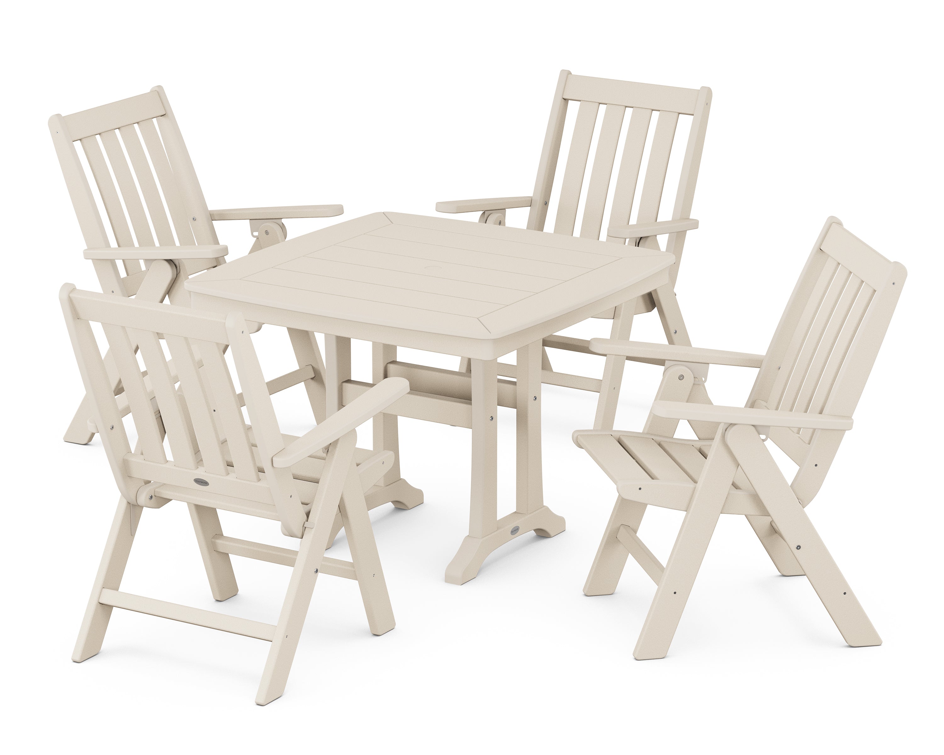 POLYWOOD® Vineyard Folding 5-Piece Dining Set with Trestle Legs in Sand