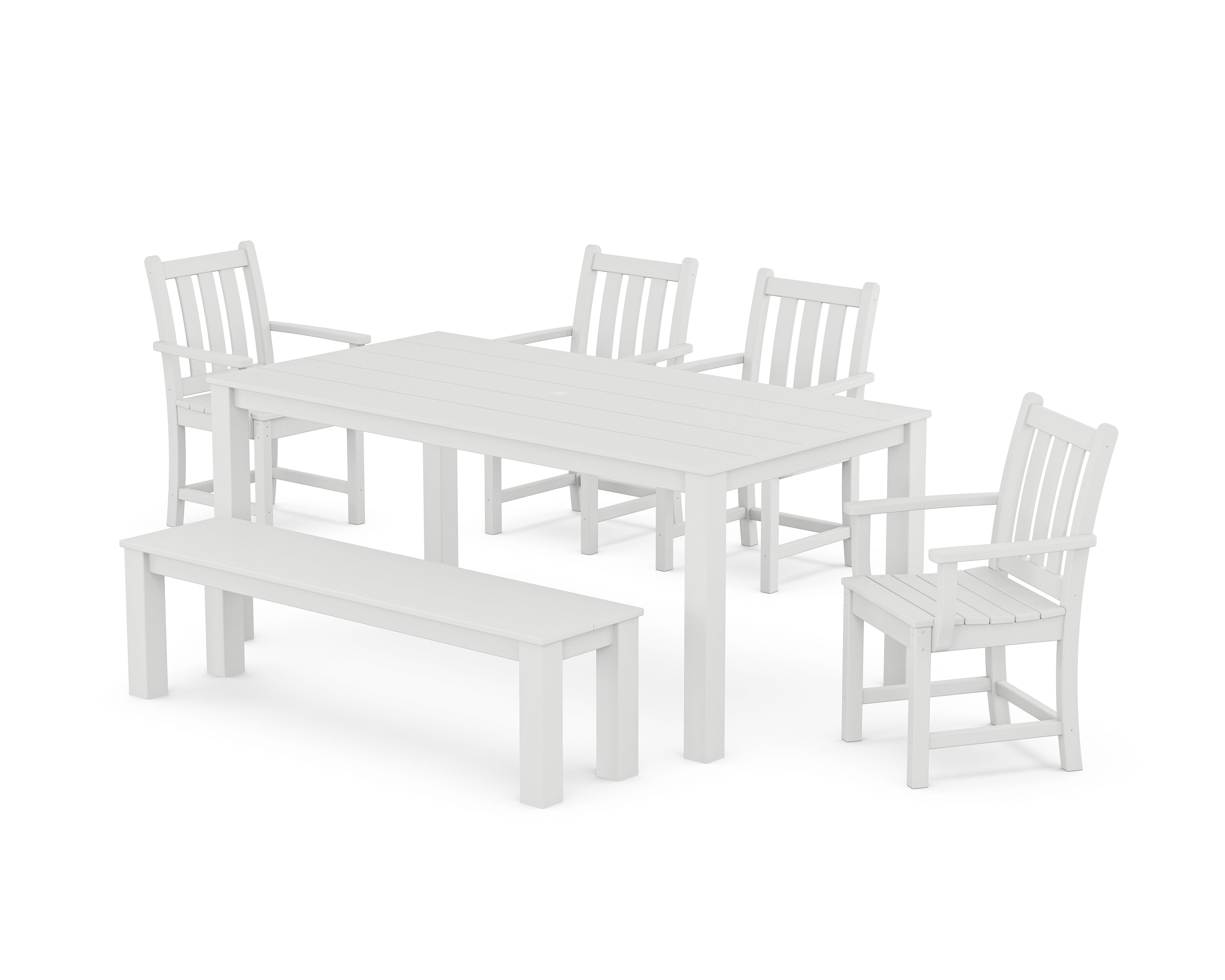 POLYWOOD® Traditional Garden 6-Piece Parsons Dining Set with Bench in White