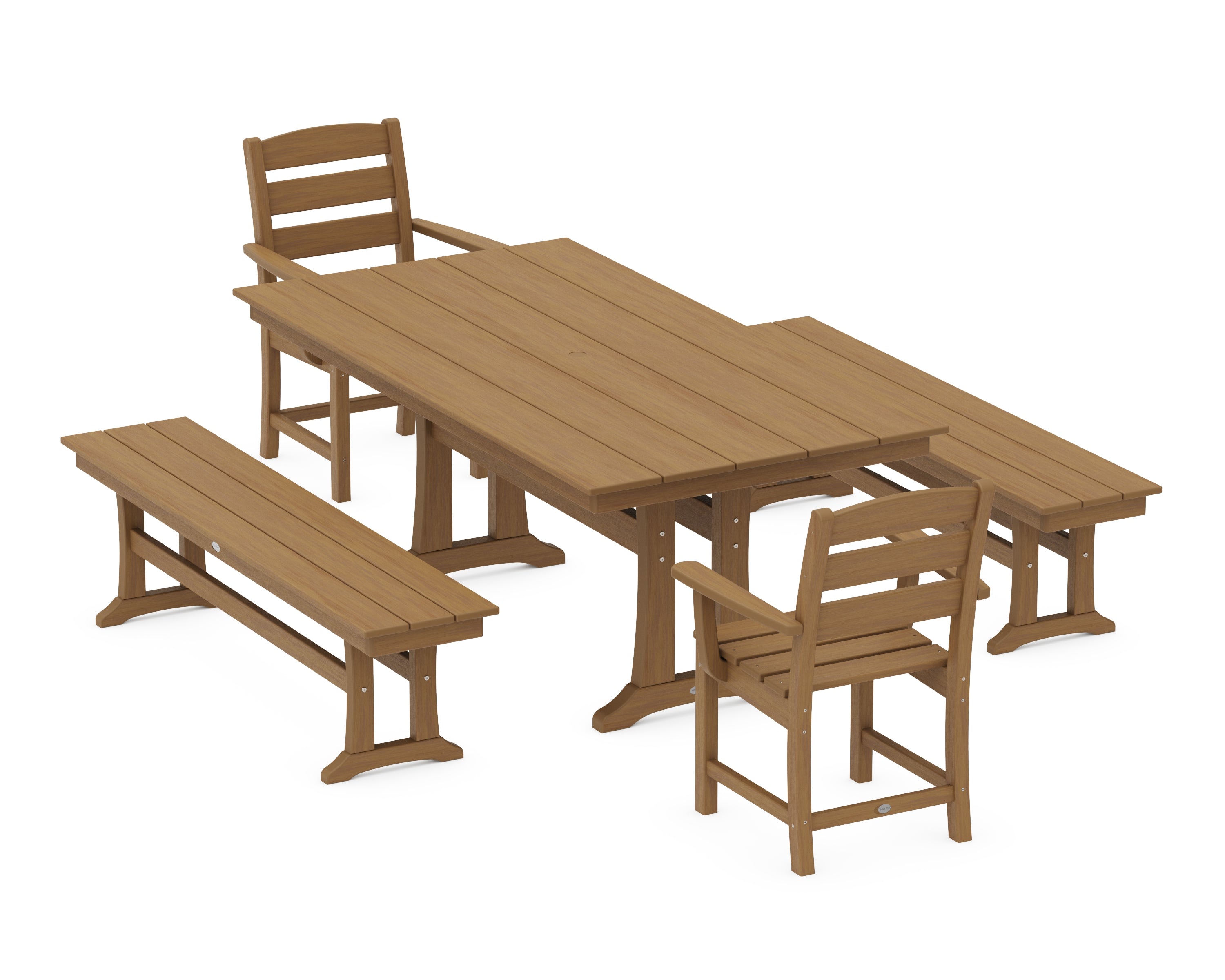 POLYWOOD Lakeside 5-Piece Farmhouse Dining Set With Trestle Legs in Natural