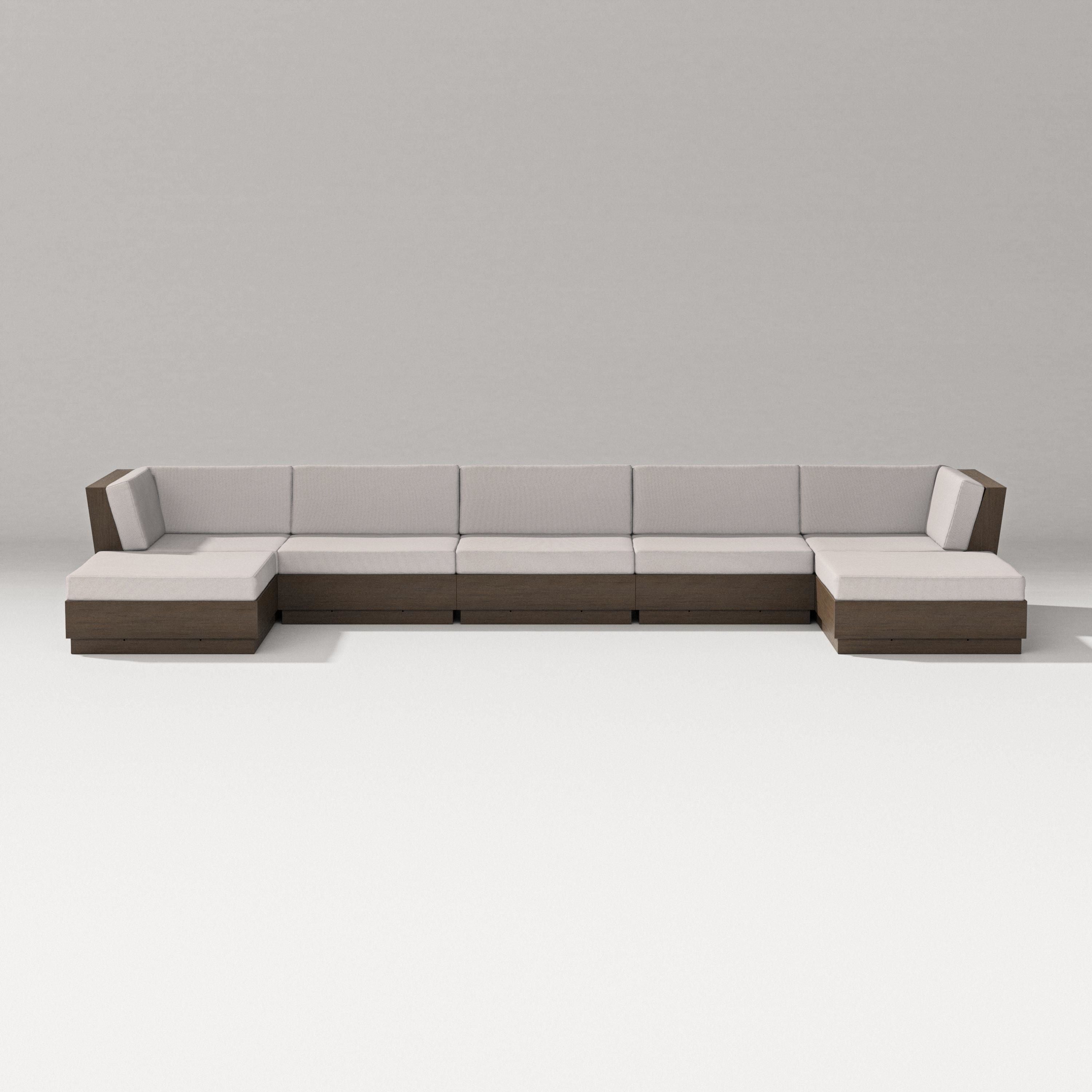 PW Designer Series Elevate 7-Piece Double Chaise Sectional in Kona / Dune Burlap