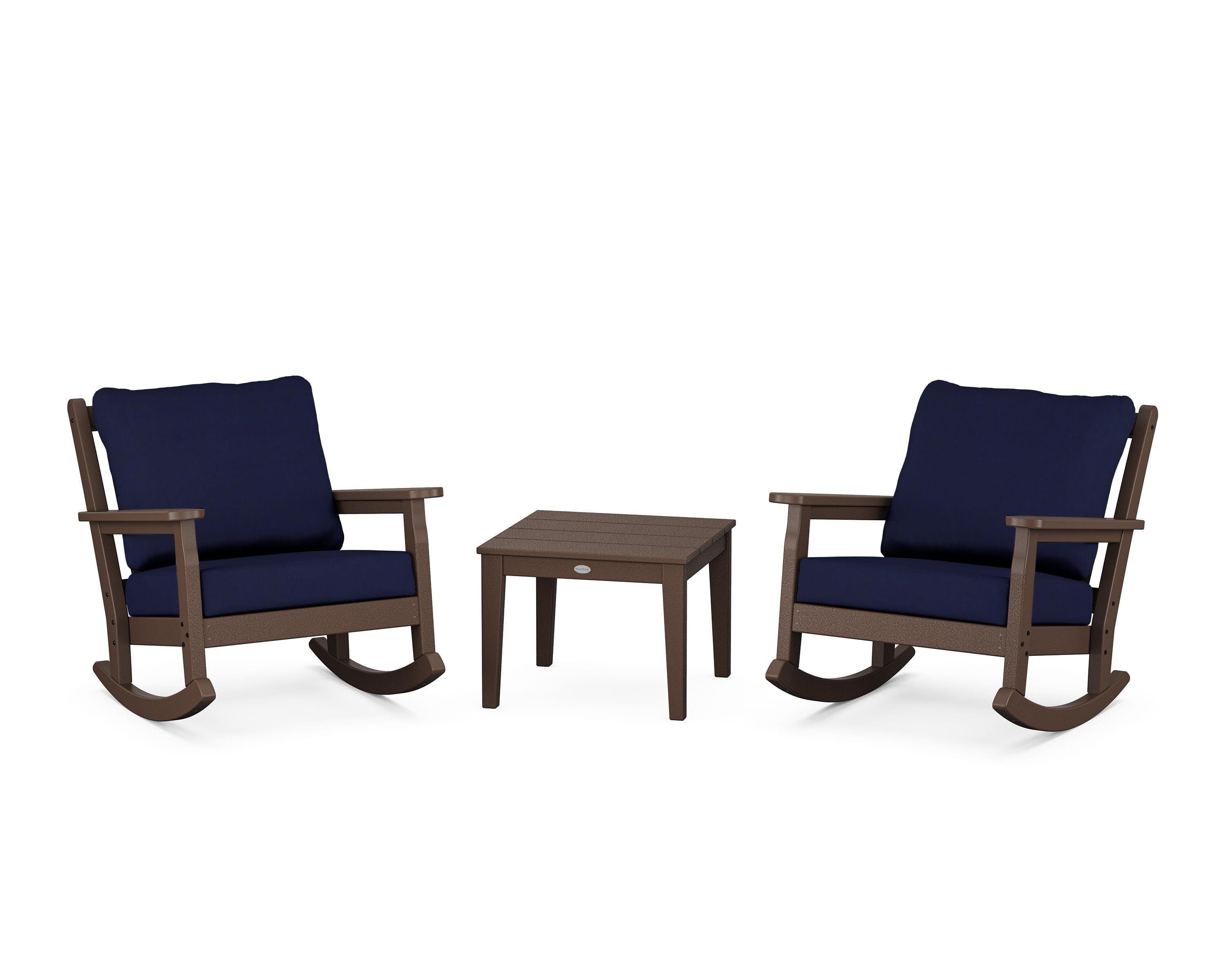 POLYWOOD Chippendale 3-Piece Deep Seating Rocker Set in Mahogany / Navy