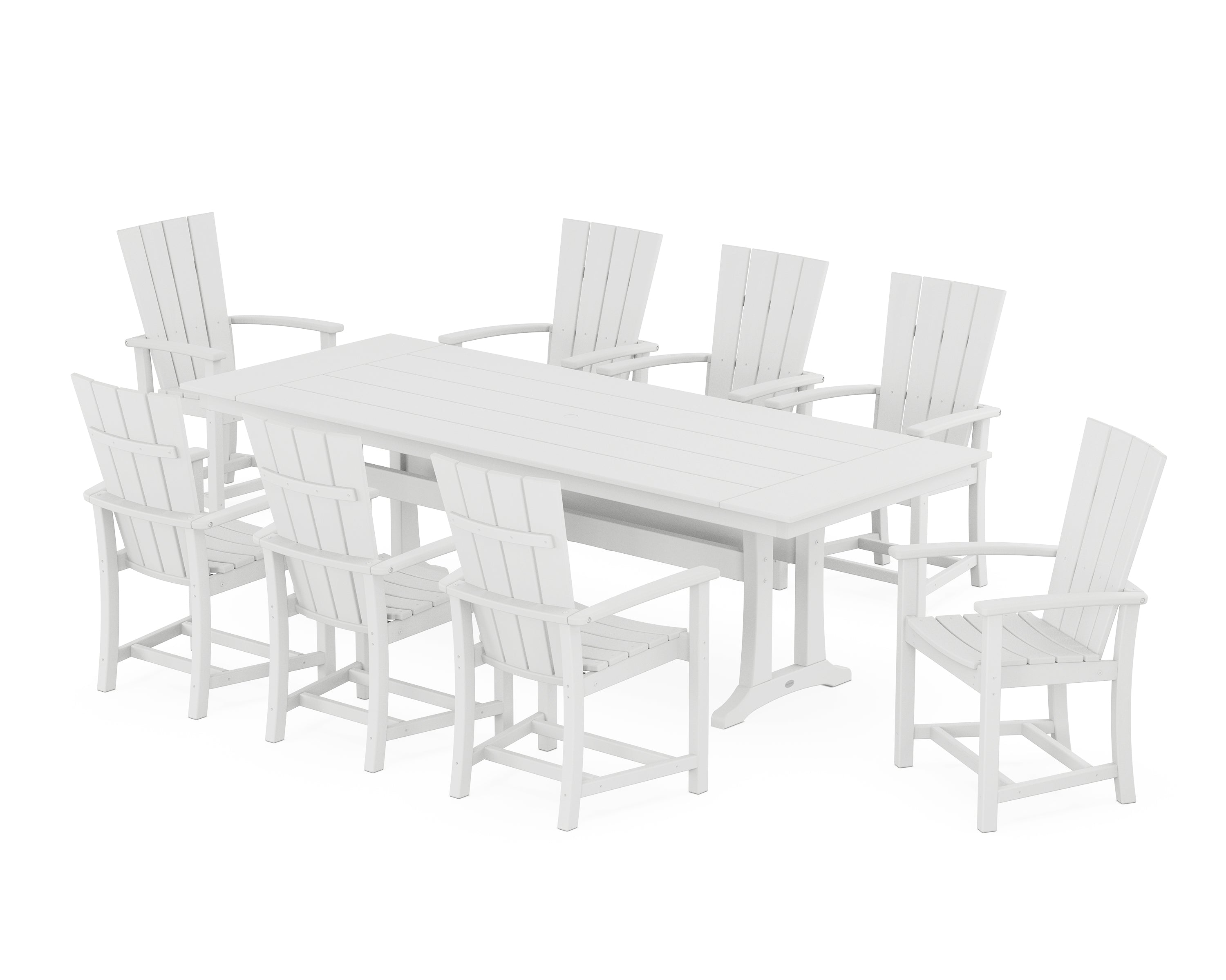 POLYWOOD® Quattro Adirondack 9-Piece Farmhouse Dining Set with Trestle Legs in White