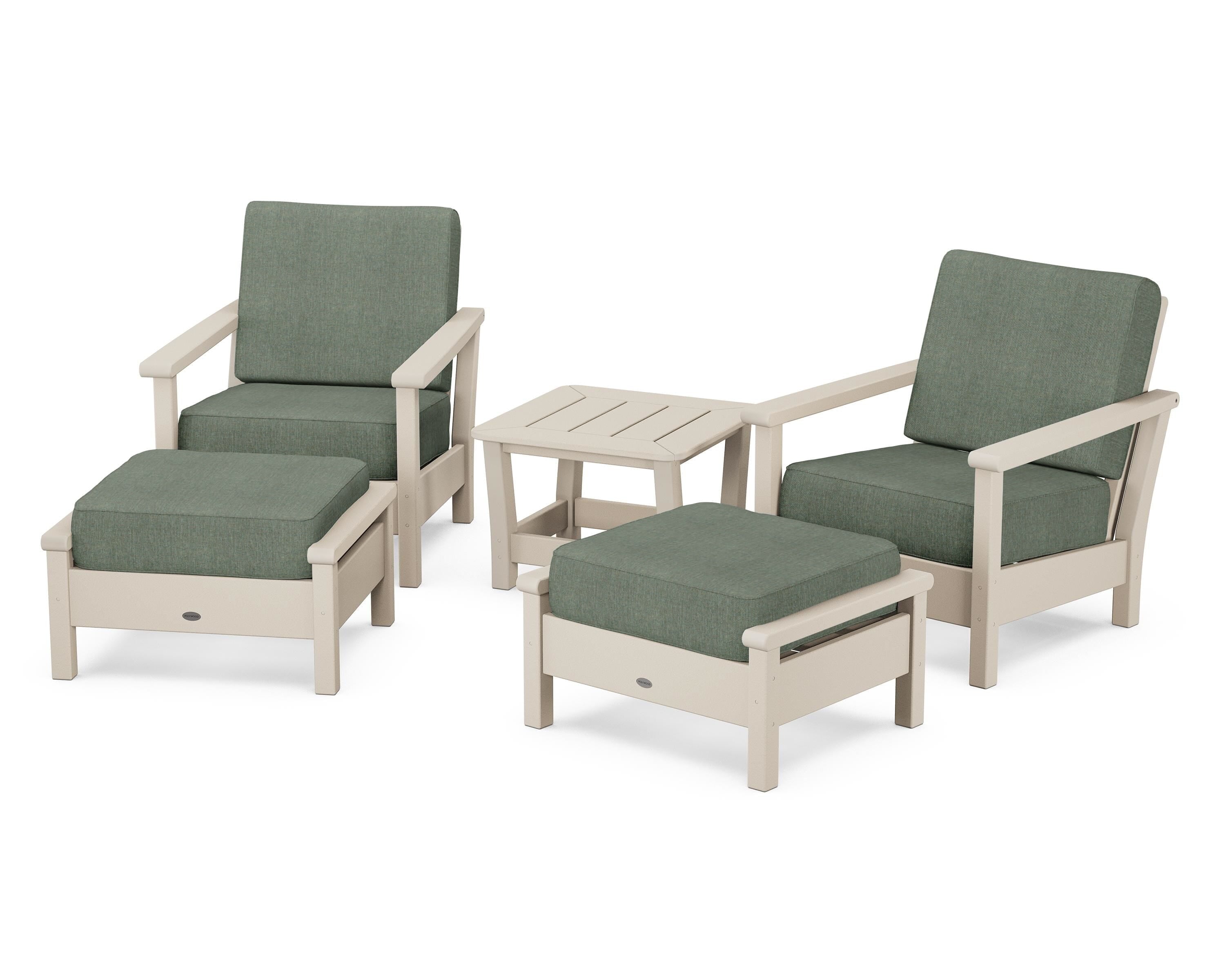 POLYWOOD Harbour 5-Piece Deep Seating Chair Set in Sand / Cast Sage