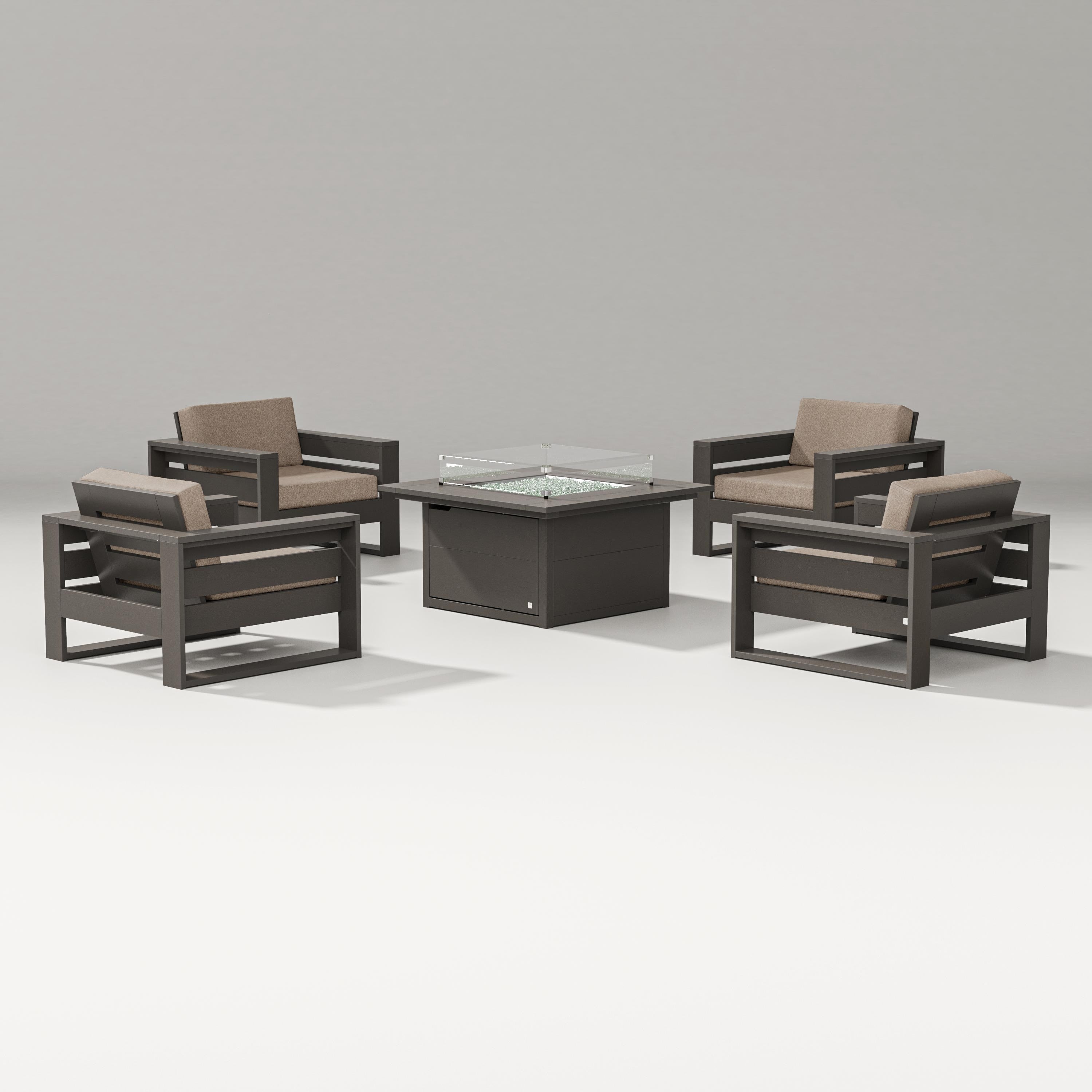 PW Designer Series Latitude 5-Piece Lounge Fire Table Set in Vintage Coffee / Spiced Burlap