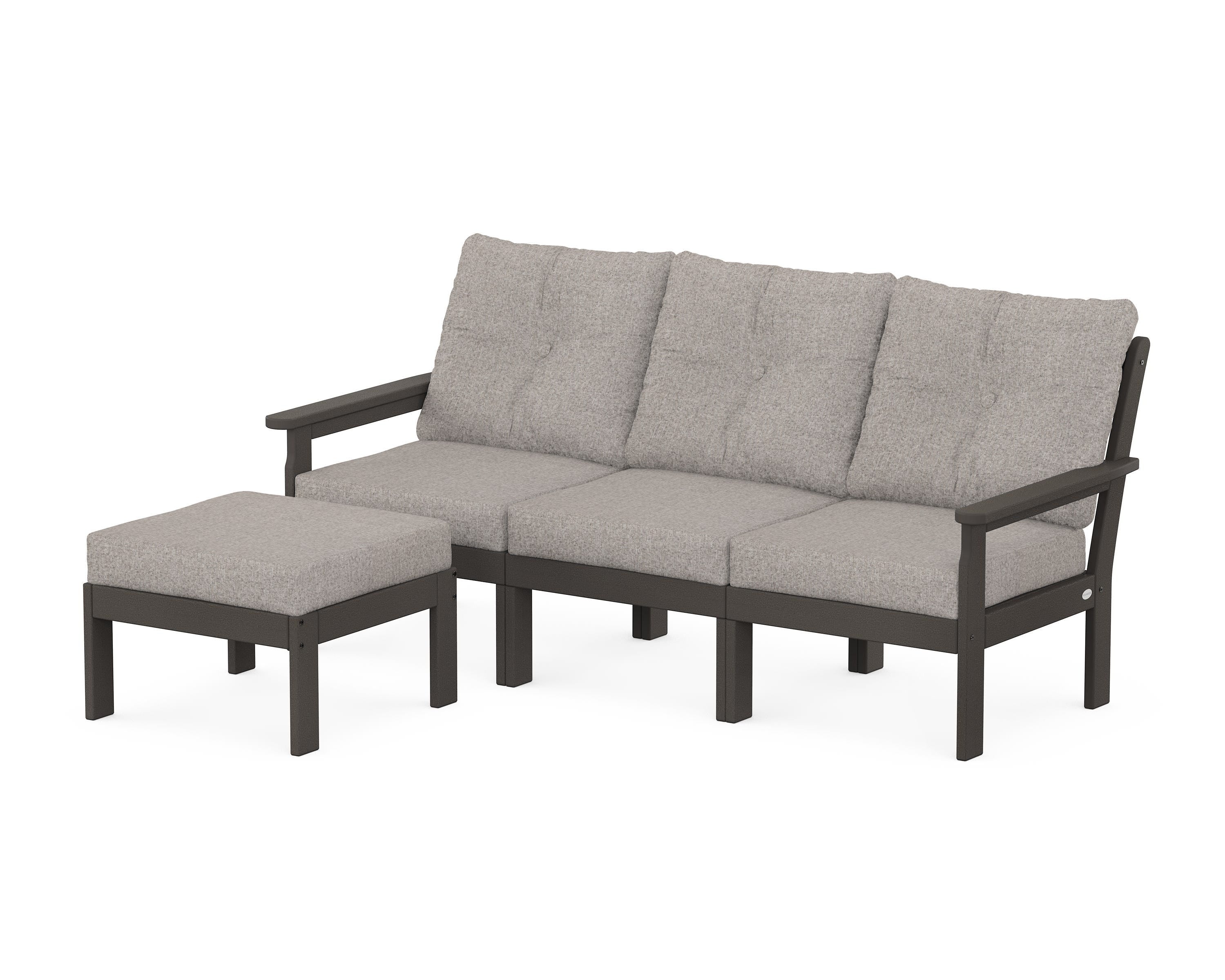 POLYWOOD Vineyard 4-Piece Sectional with Ottoman in Vintage Coffee / Weathered Tweed
