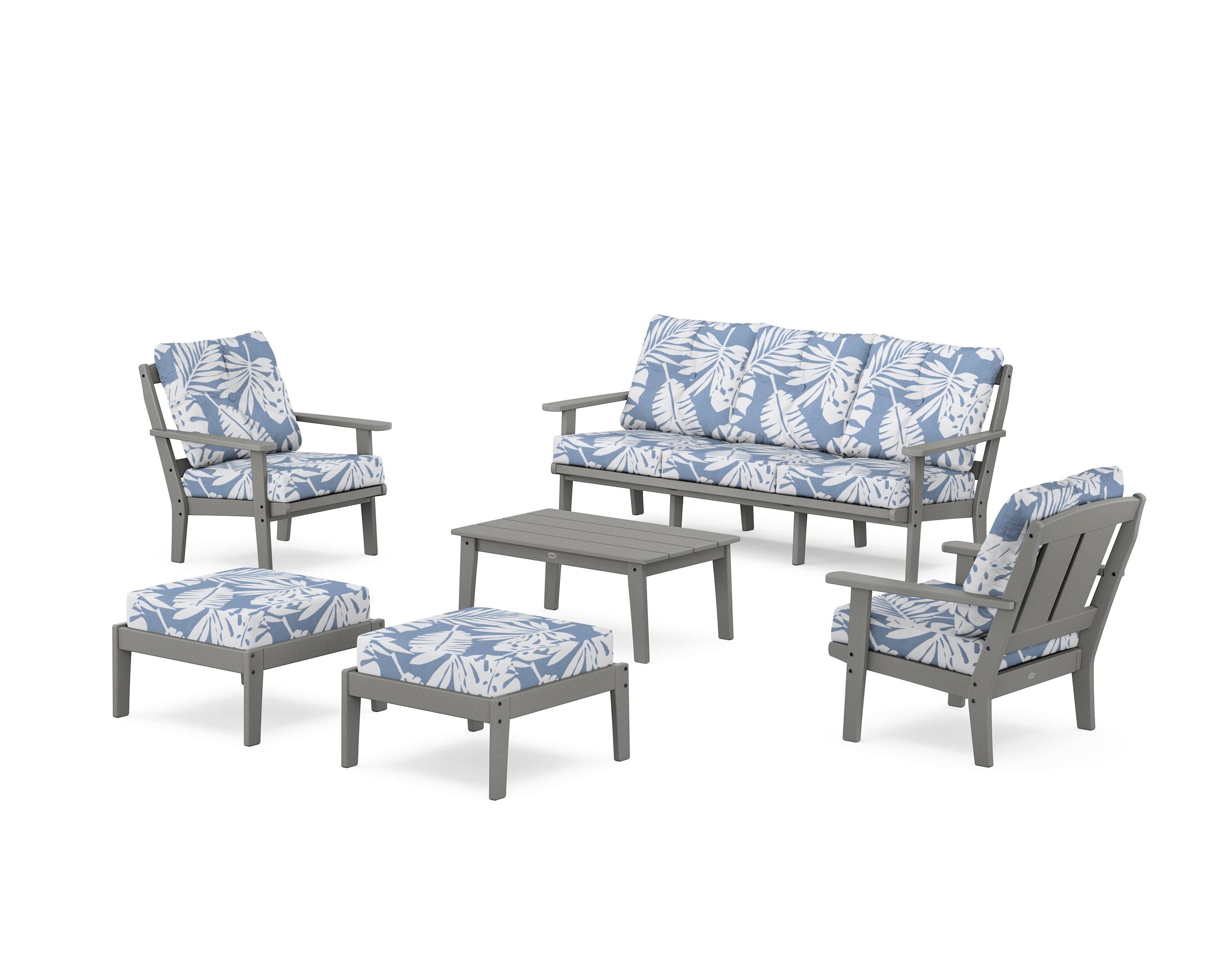 POLYWOOD Mission 6-Piece Lounge Sofa Set in Slate Grey / Leaf Sky Blue