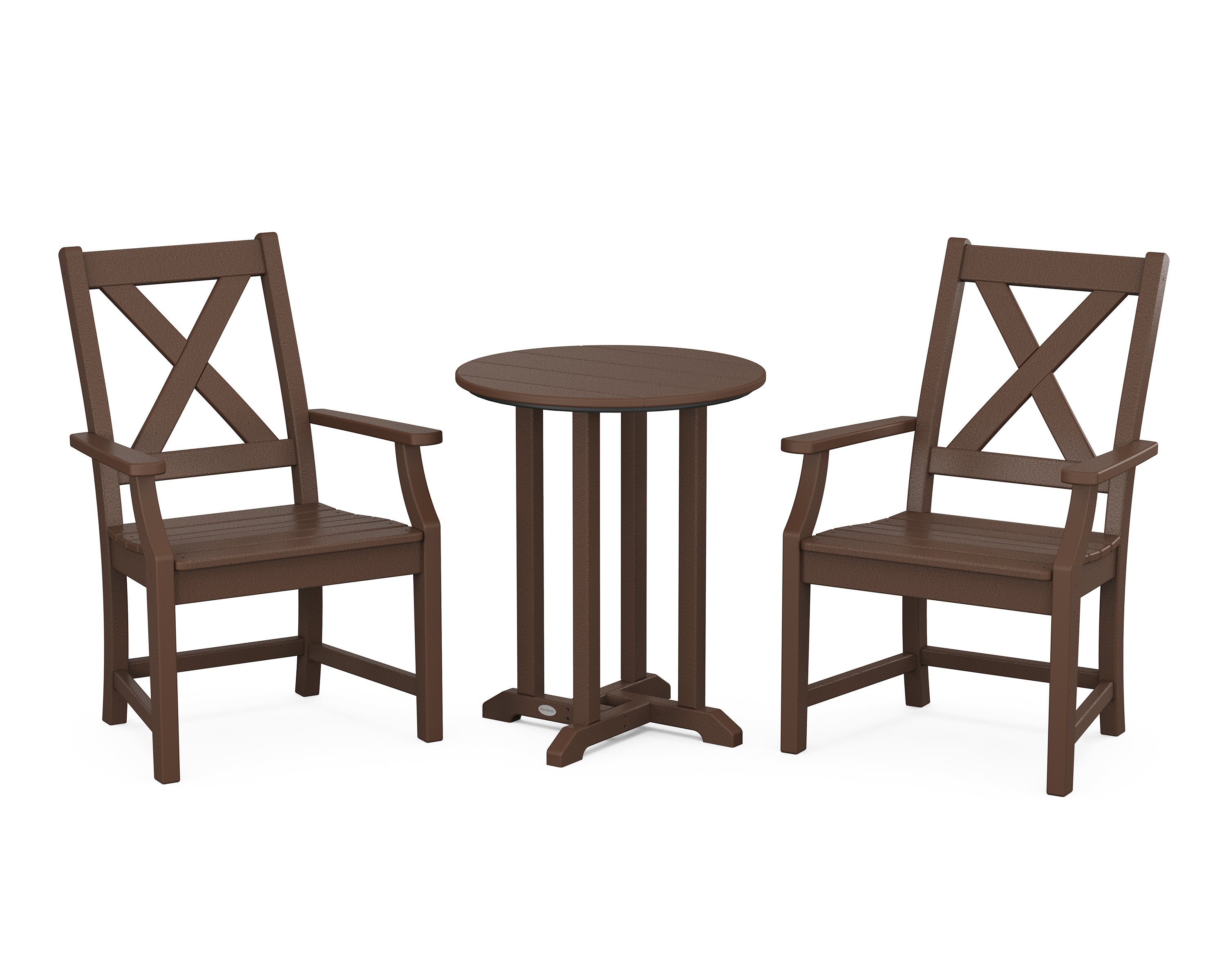 POLYWOOD Braxton 3-Piece Round Bistro Dining Set in Mahogany