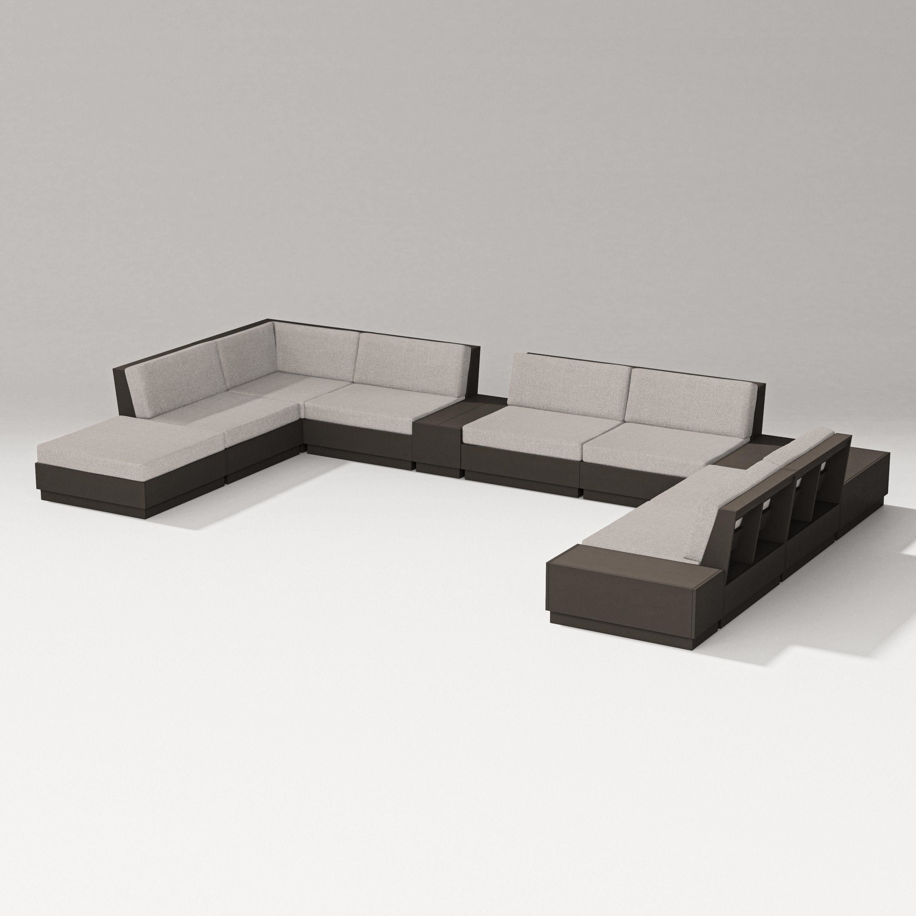 PW Designer Series Elevate 11-Piece Conversation Sectional Set in Vintage Coffee / Weathered Tweed