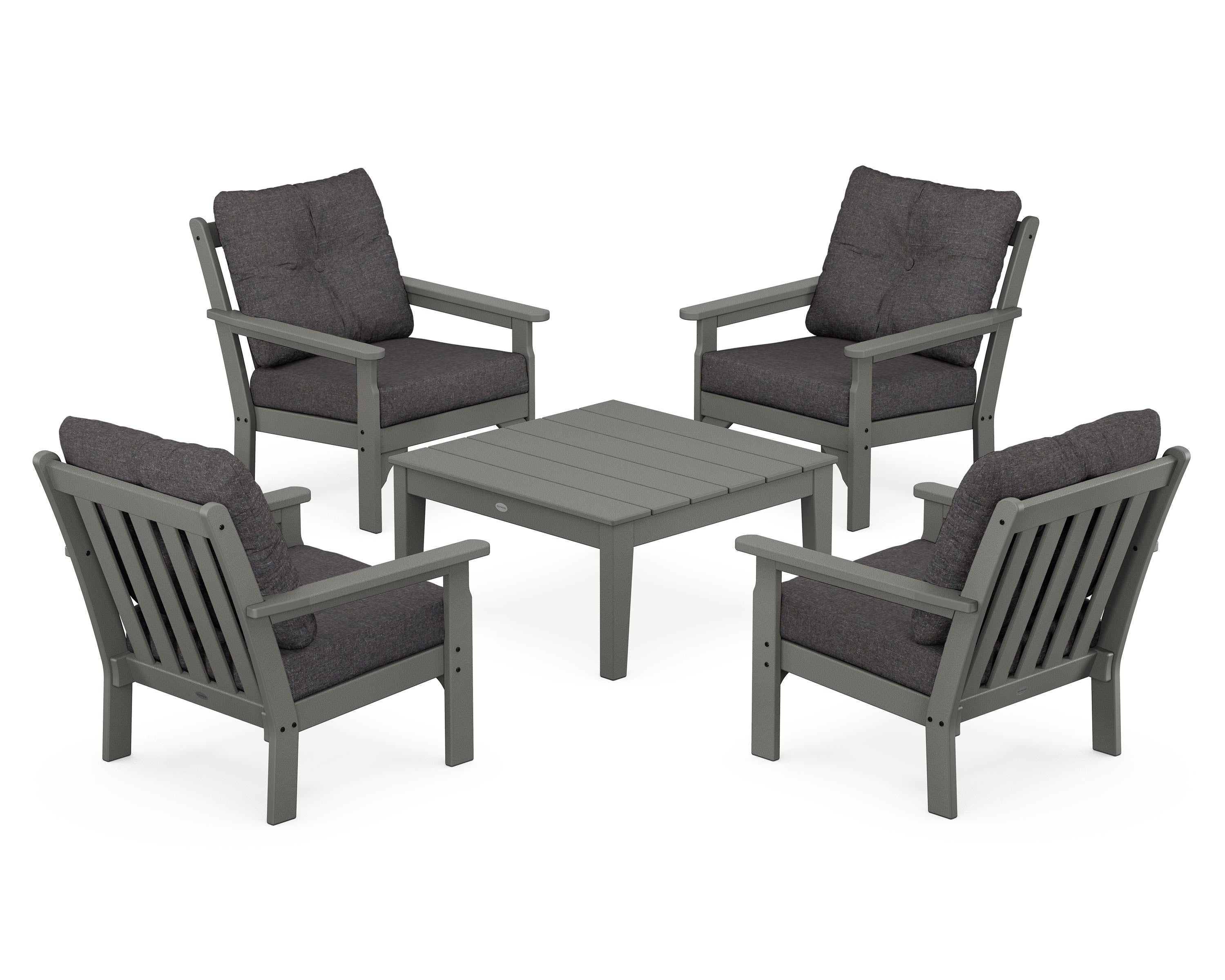POLYWOOD Vineyard 5-Piece Deep Seating Conversation Set in Slate Grey / Ash Charcoal