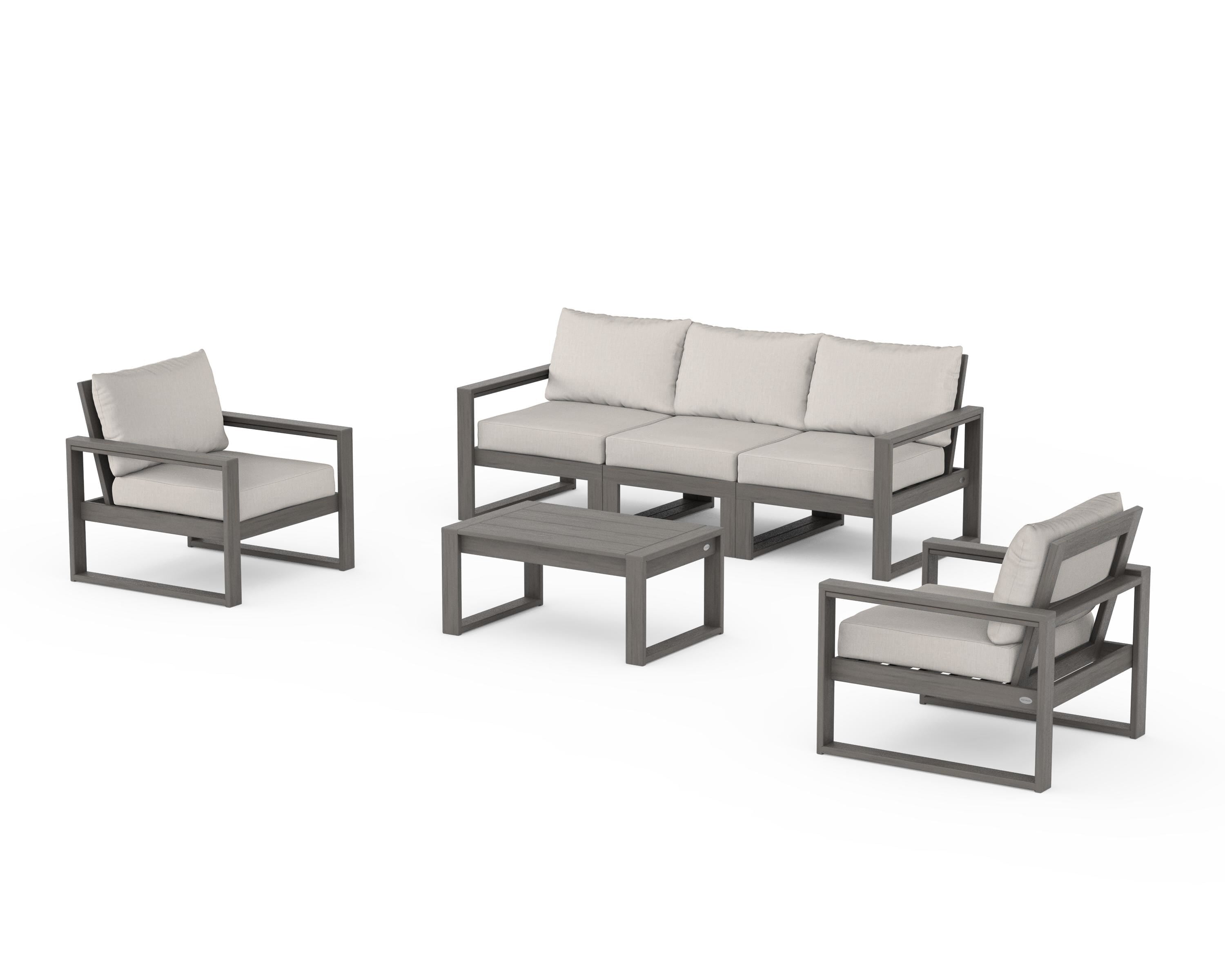 POLYWOOD EDGE Sectional 4-Piece Deep Seating Set with Sofa in Driftwood / Cast Ash