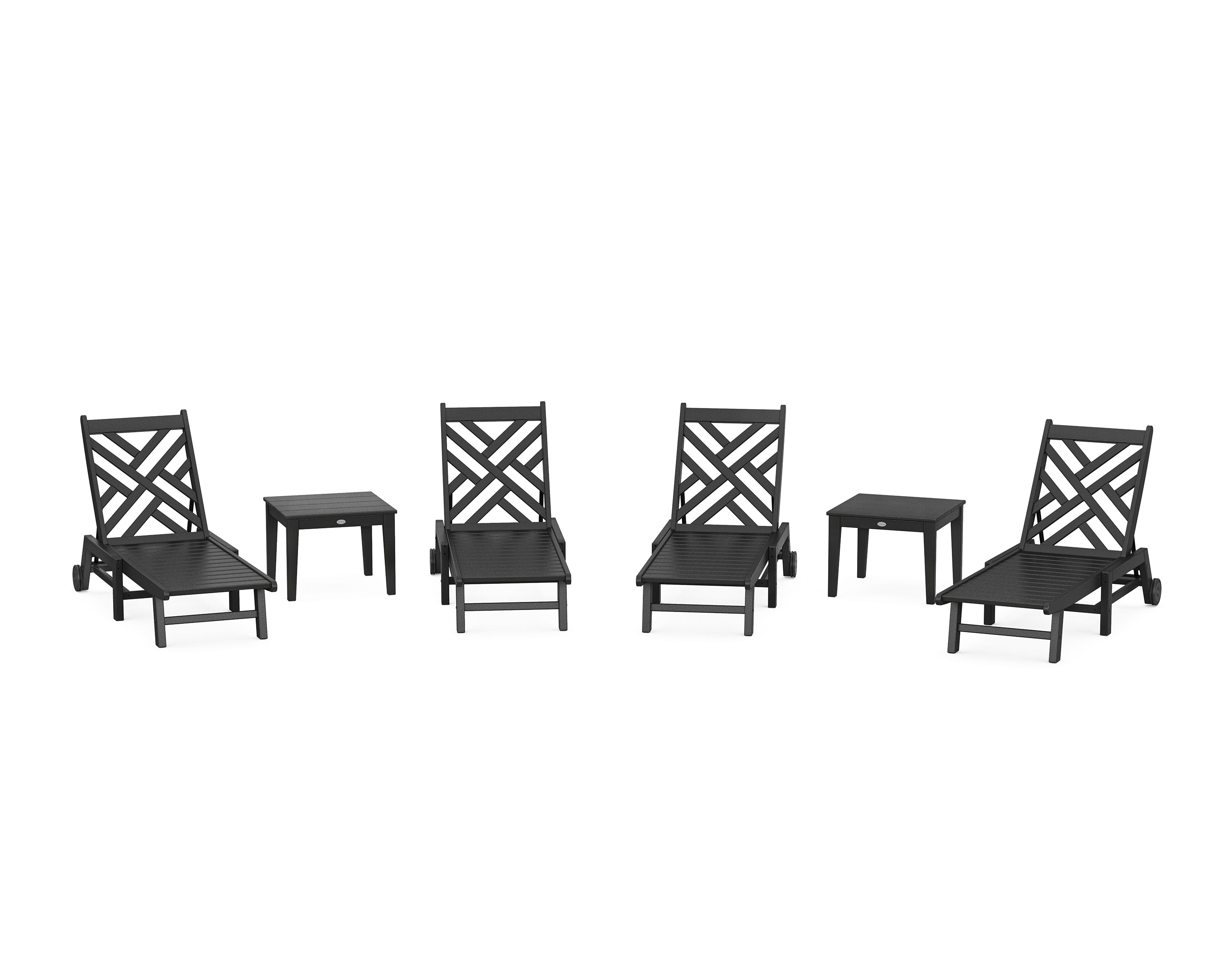 POLYWOOD Chippendale 6-Piece Chaise Set with Wheels in Black