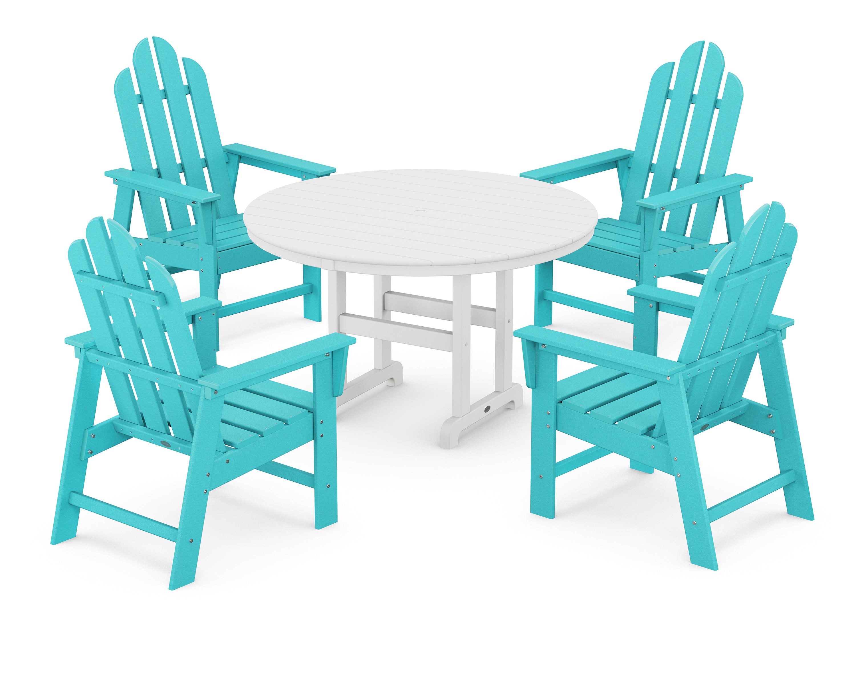 POLYWOOD® Long Island 5-Piece Round Farmhouse Dining Set in Aruba / White