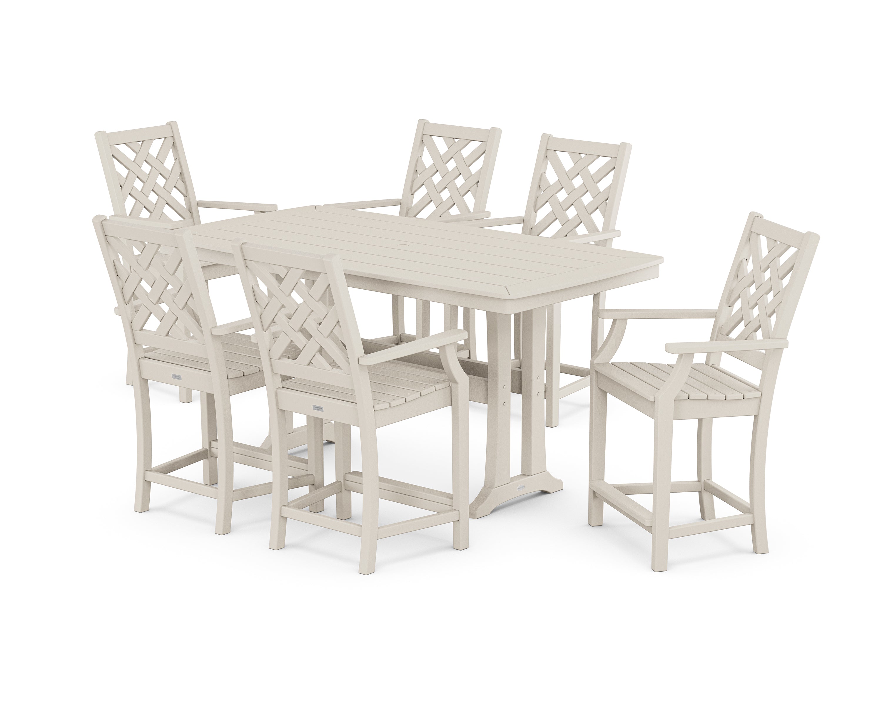 Country Living Wovendale Arm Chair 7-Piece Counter Set with Trestle Legs in Sand