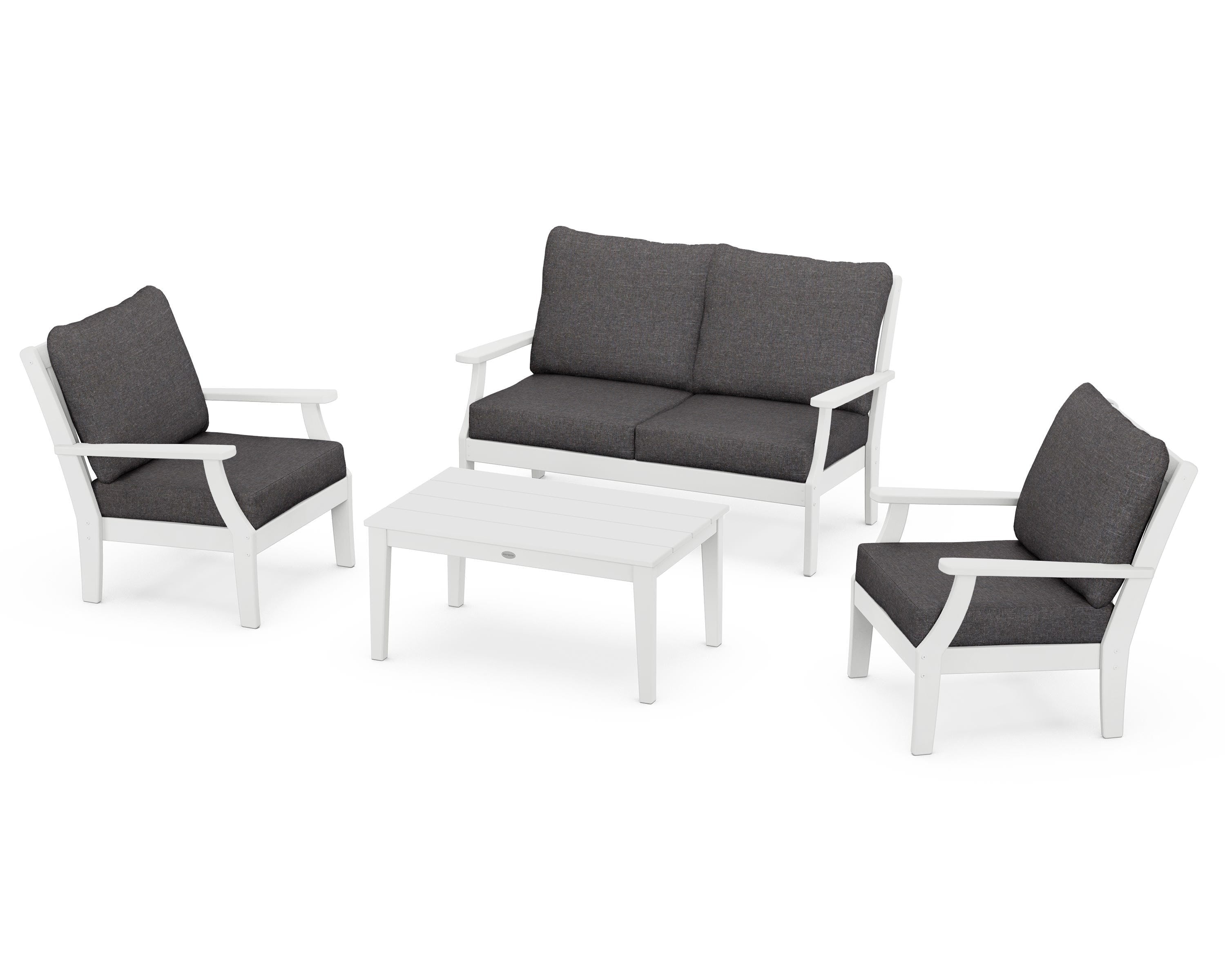 POLYWOOD Braxton 4-Piece Deep Seating Chair Set in White / Ash Charcoal