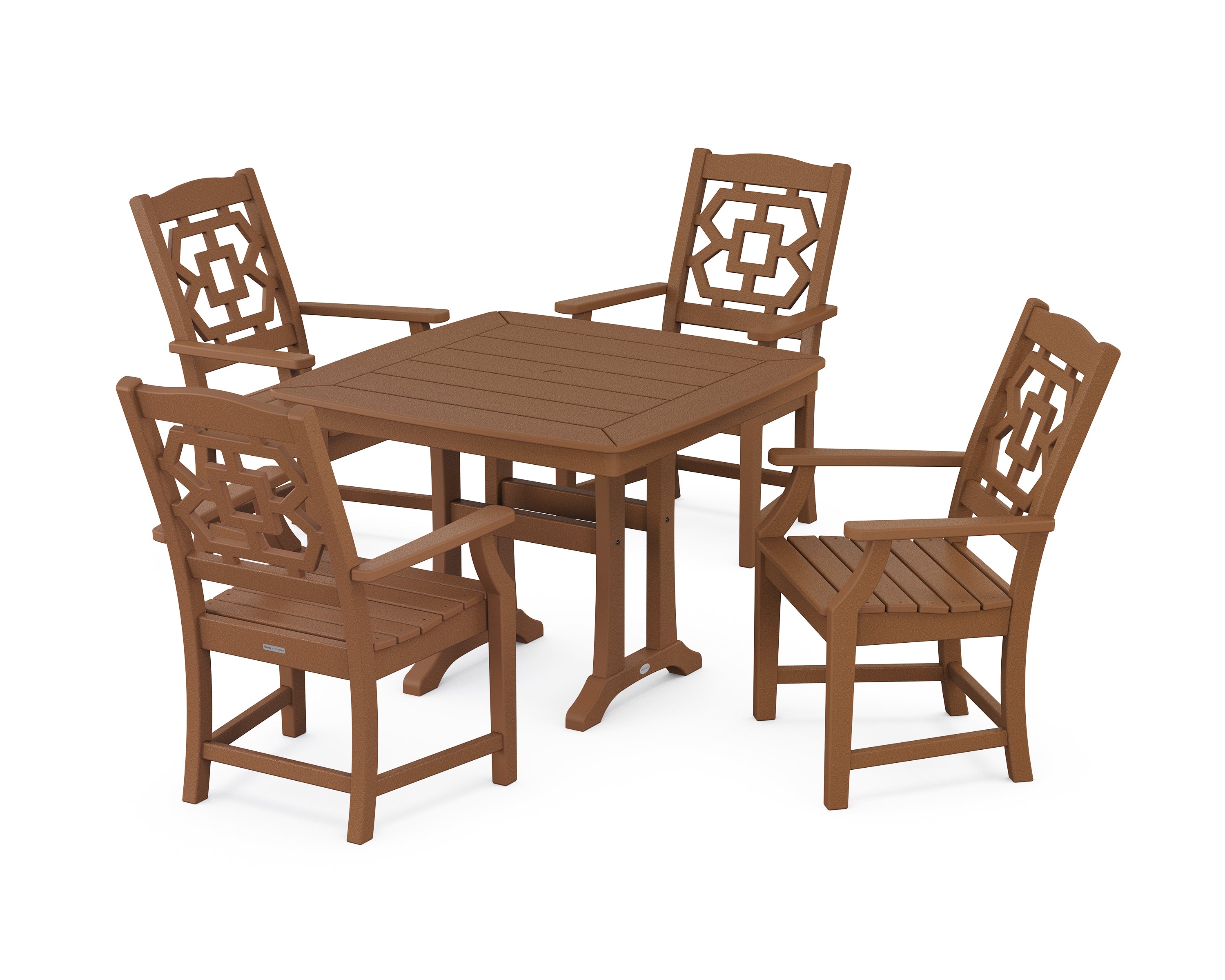 Martha Stewart by POLYWOOD® Chinoiserie 5-Piece Dining Set with Trestle Legs in Teak