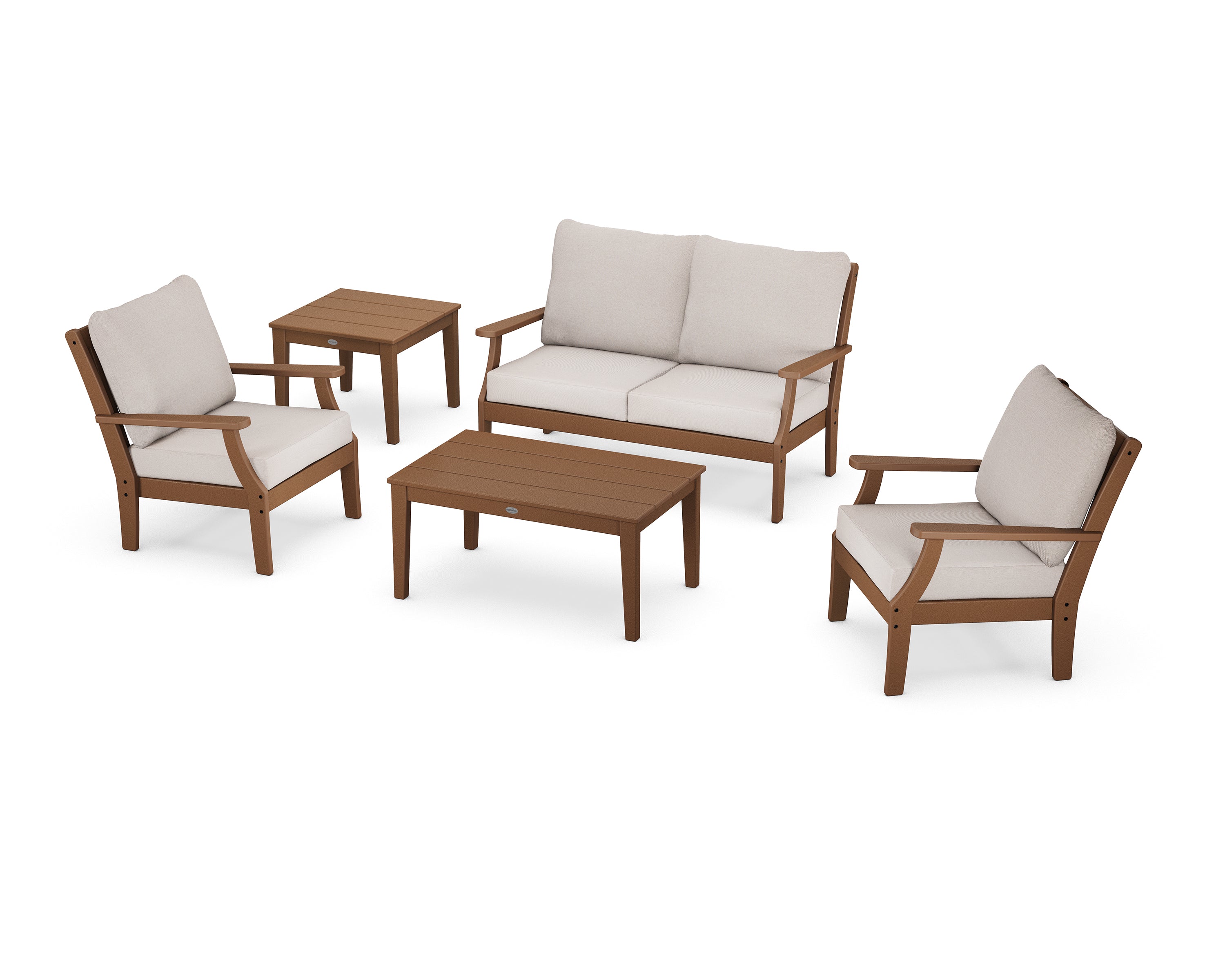 POLYWOOD Braxton 5-Piece Deep Seating Set in Teak / Dune Burlap