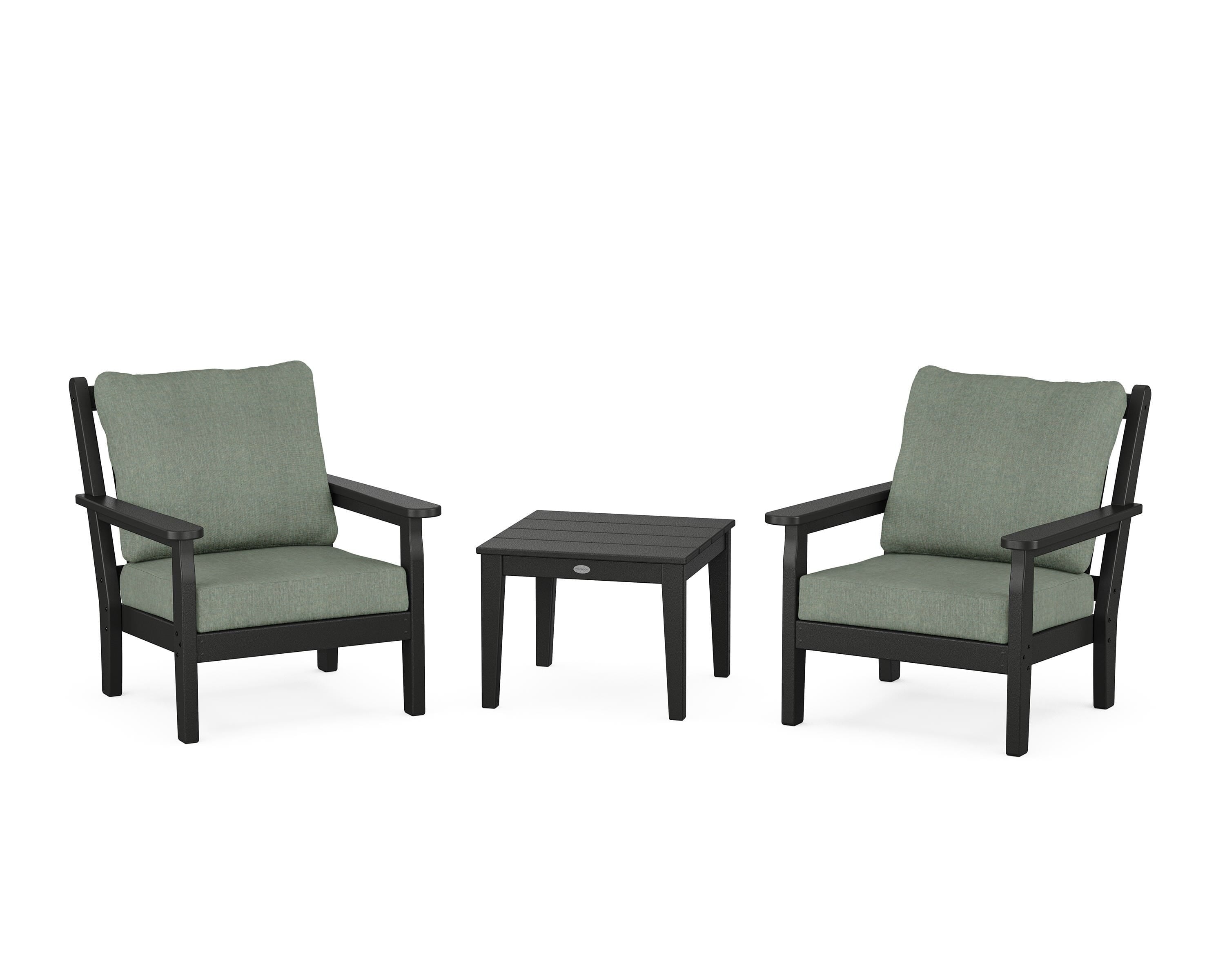 POLYWOOD Chippendale 3-Piece Deep Seating Set in Black / Cast Sage