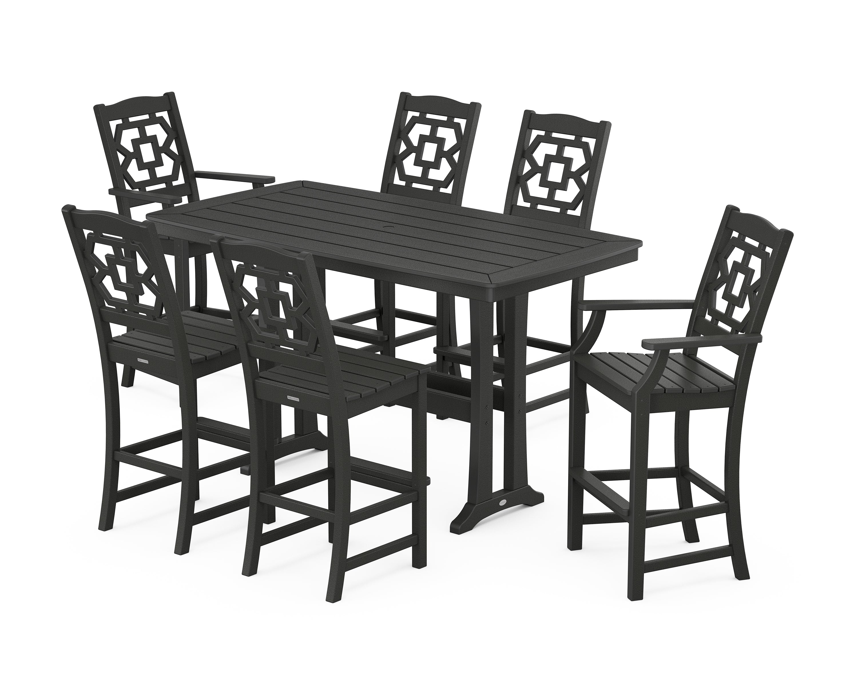 Martha Stewart by POLYWOOD® Chinoiserie 7-Piece Bar Set with Trestle Legs in Black