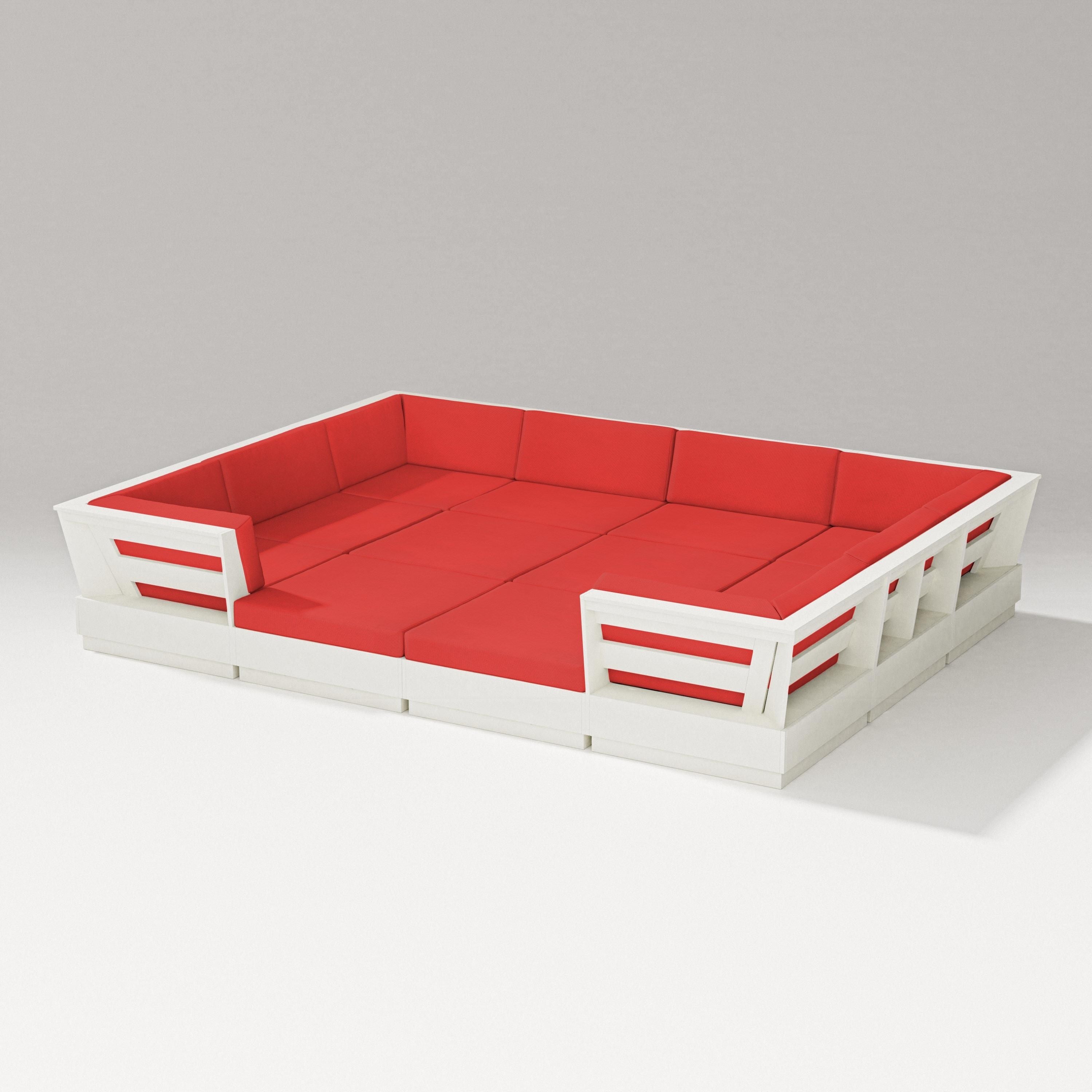 PW Designer Series Elevate 12-Piece Pit Sectional in Vintage White / Crimson Linen