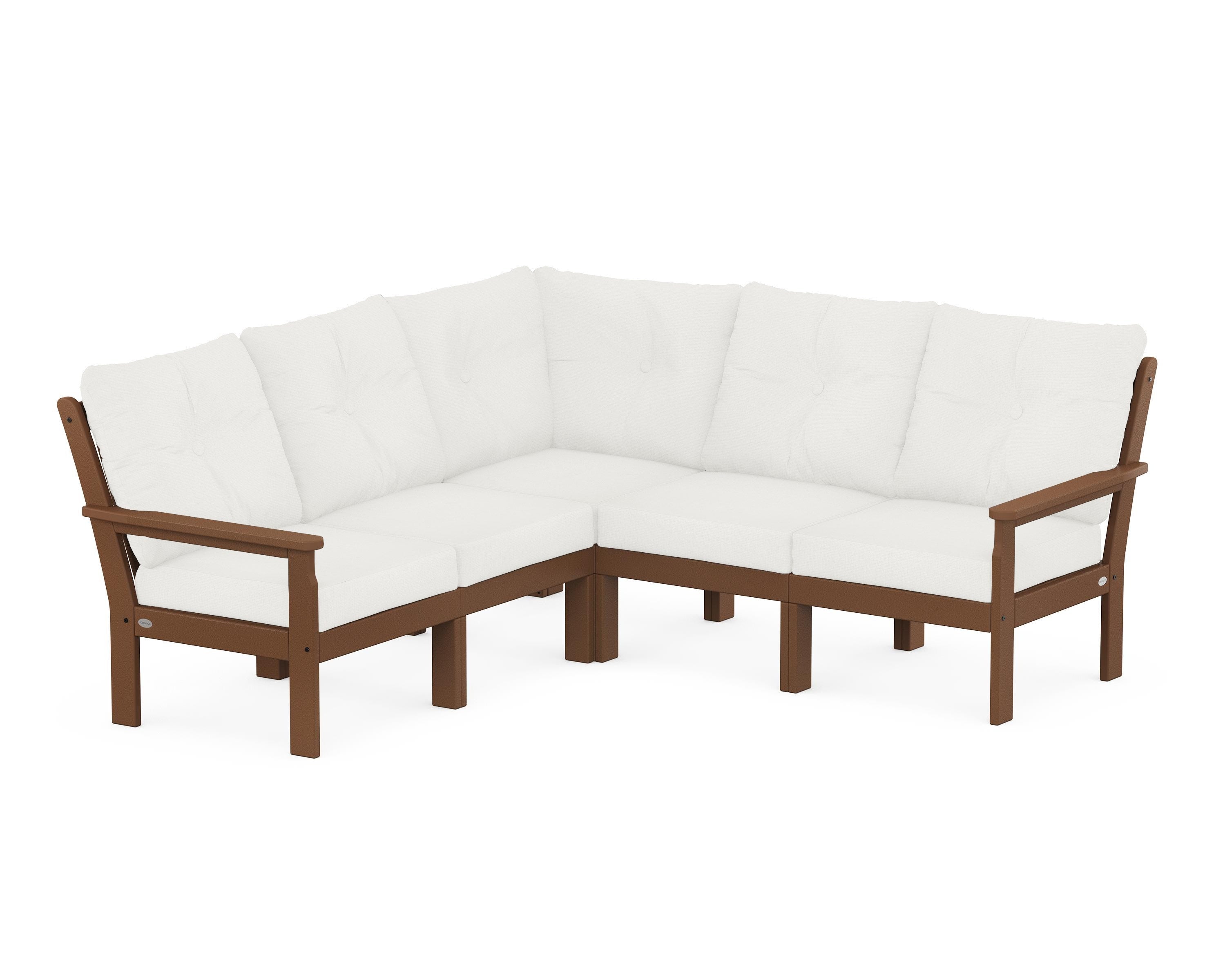 POLYWOOD Vineyard 5-Piece Sectional in Teak / Natural Linen