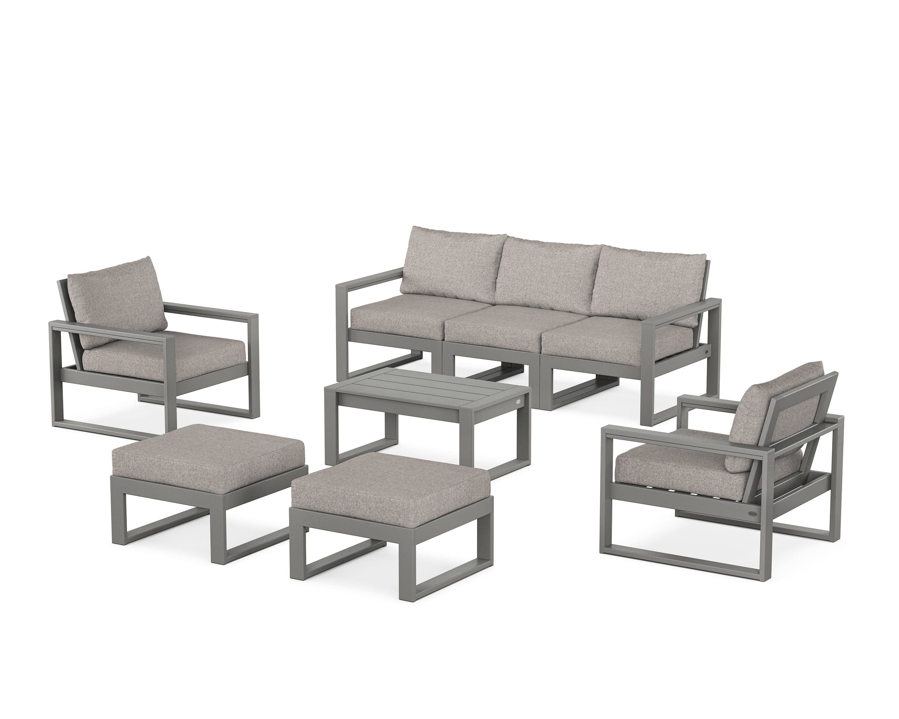 POLYWOOD EDGE Sectional 8-Piece Lounge Sofa Set in Slate Grey / Weathered Tweed