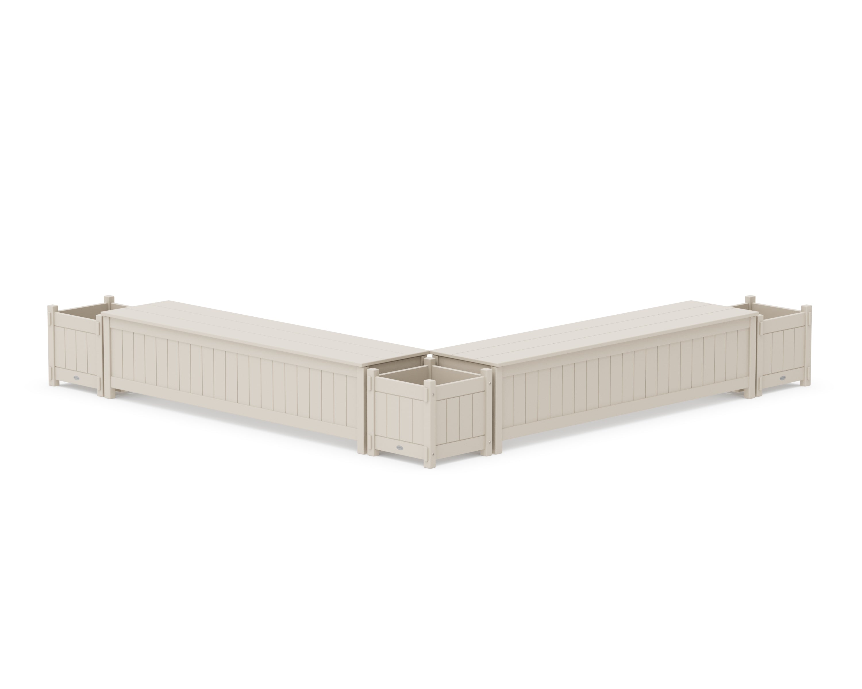POLYWOOD 72" Vineyard L- Shaped Planter Storage Bench Corner Set in Sand
