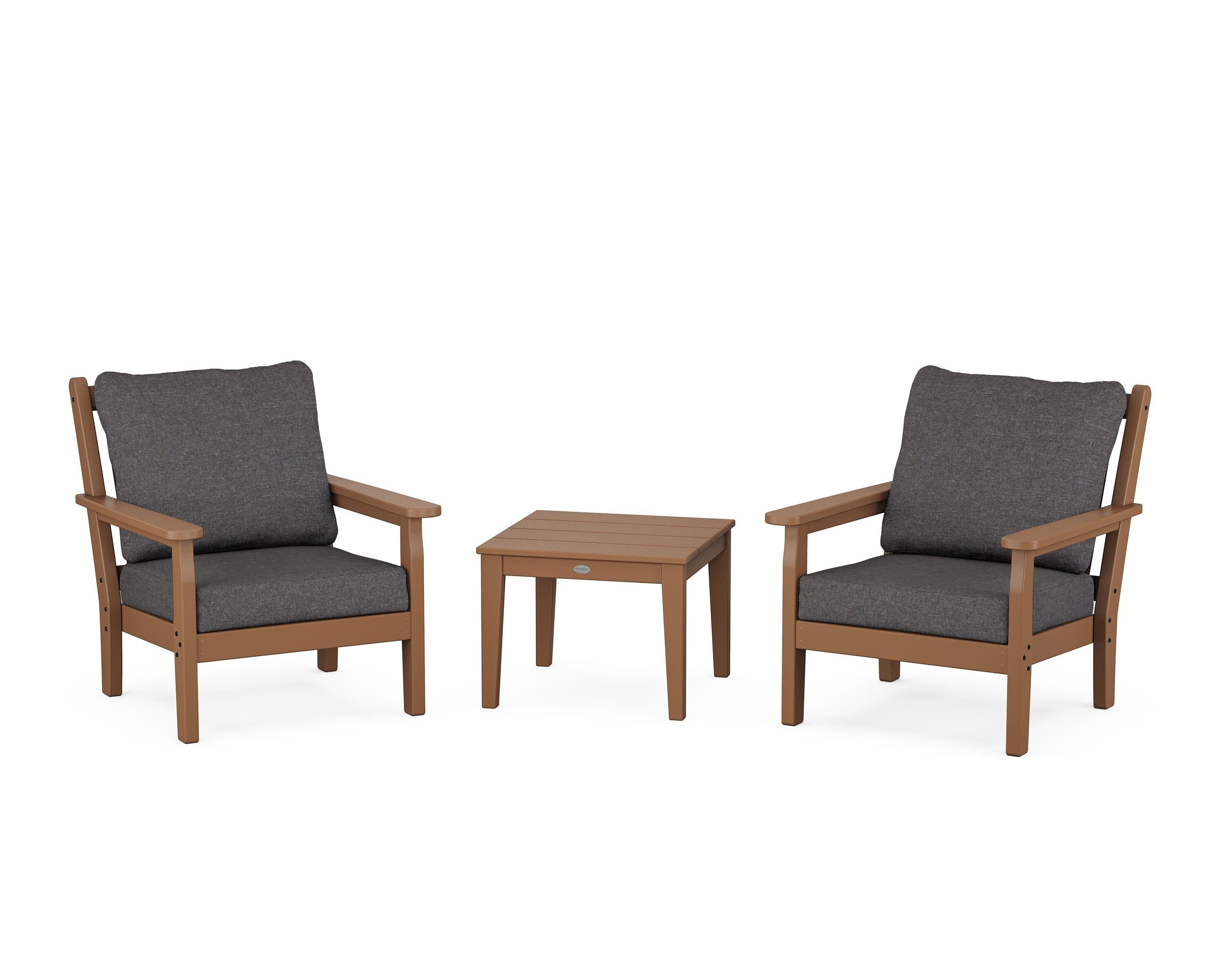 POLYWOOD Chippendale 3-Piece Deep Seating Set in Teak / Ash Charcoal