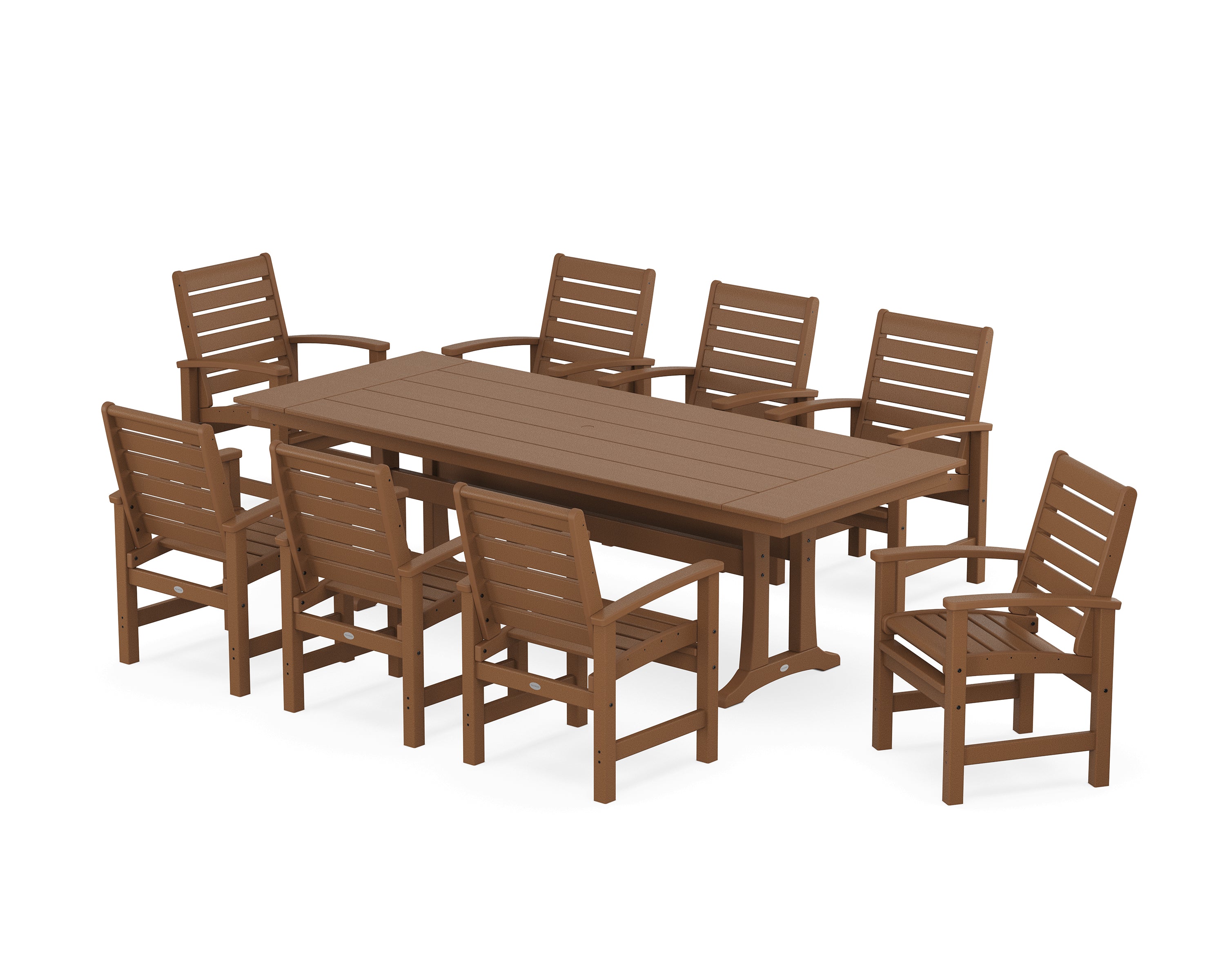 POLYWOOD® Signature 9-Piece Farmhouse Dining Set with Trestle Legs in Teak