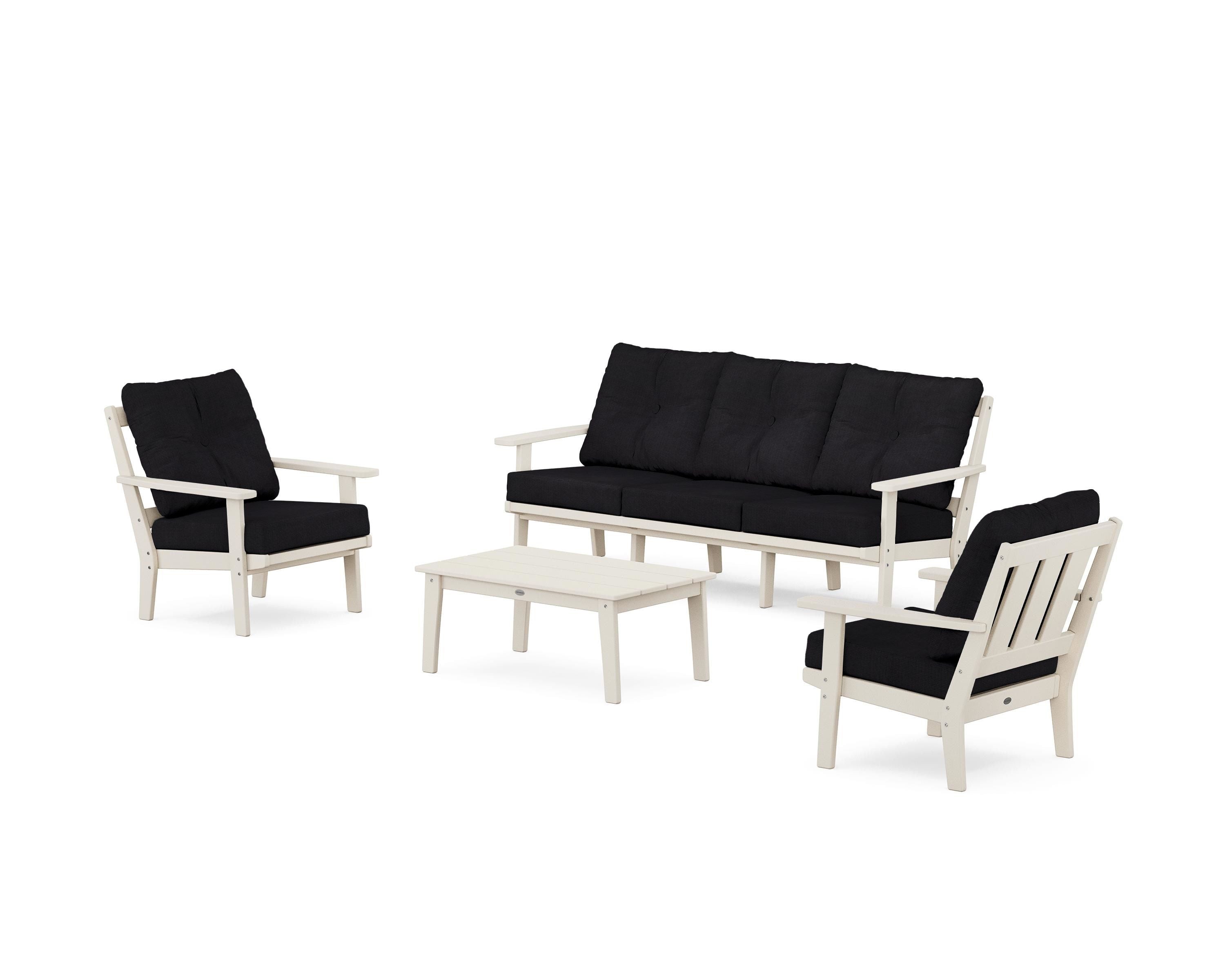 POLYWOOD Oxford 4-Piece Deep Seating Set with Sofa in Sand / Midnight Linen