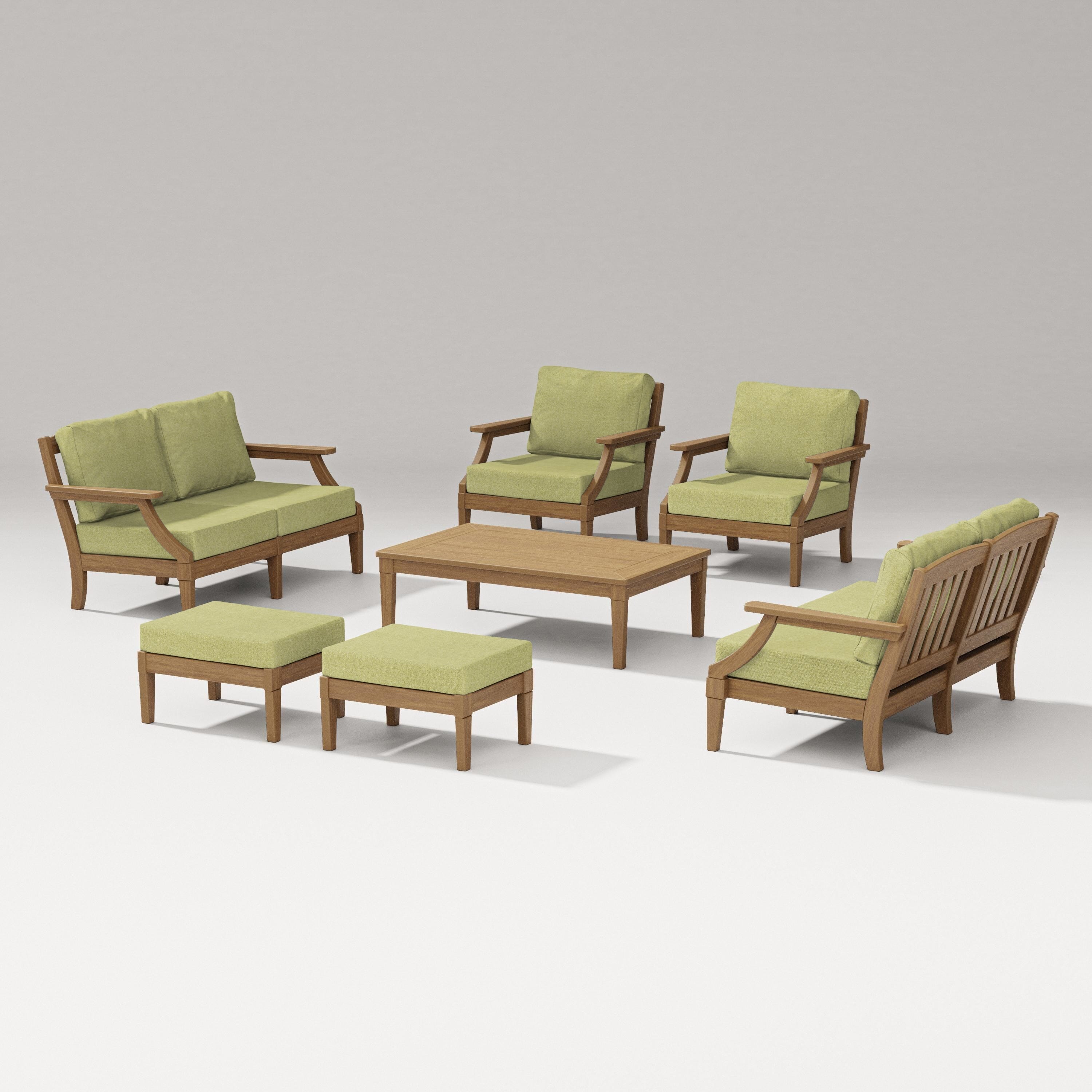 PW Designer Series Estate 7-Piece Lounge Loveseat Set in Natural / Chartreuse Boucle