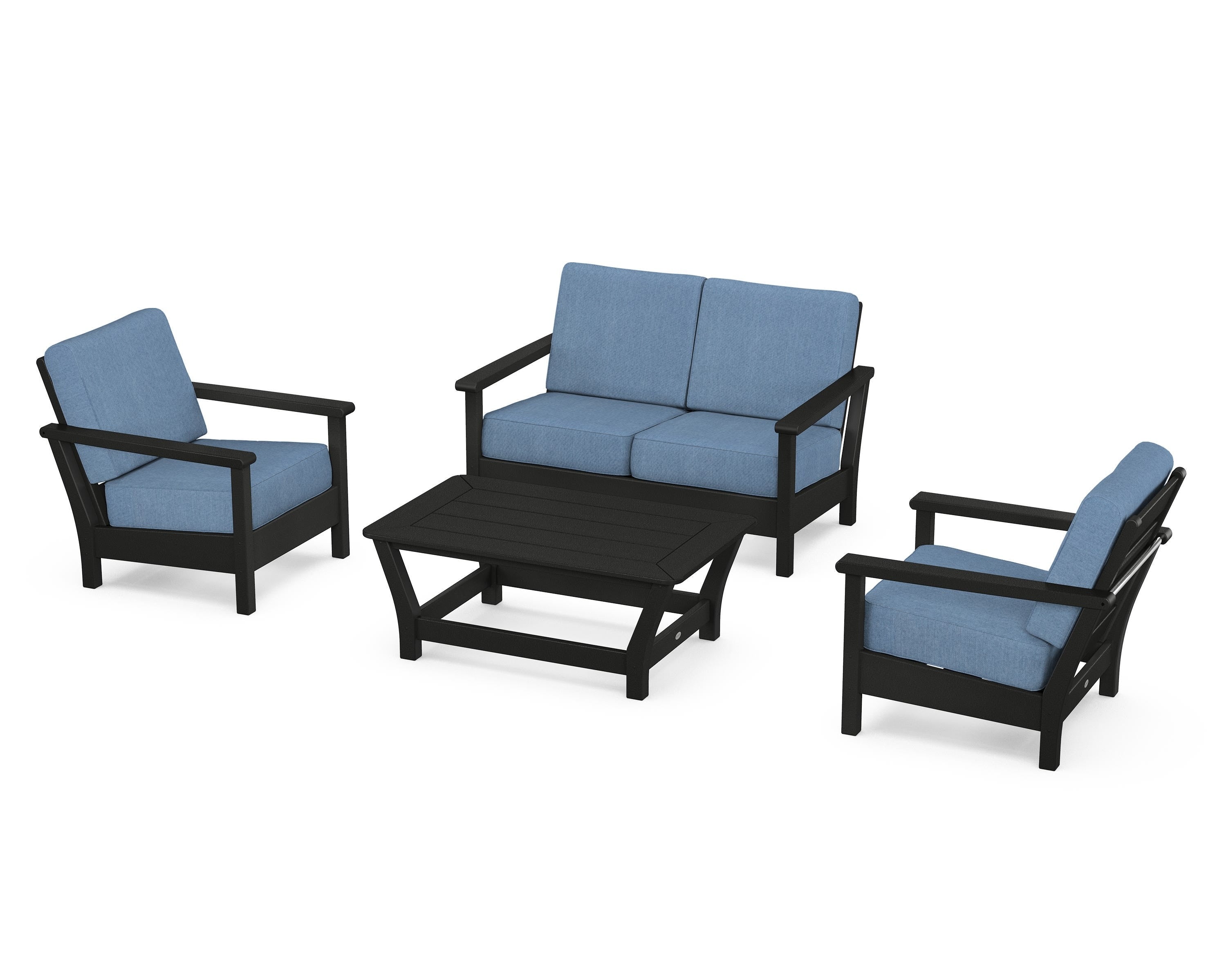 POLYWOOD Harbour 4-Piece Deep Seating Set in Black / Sky Blue