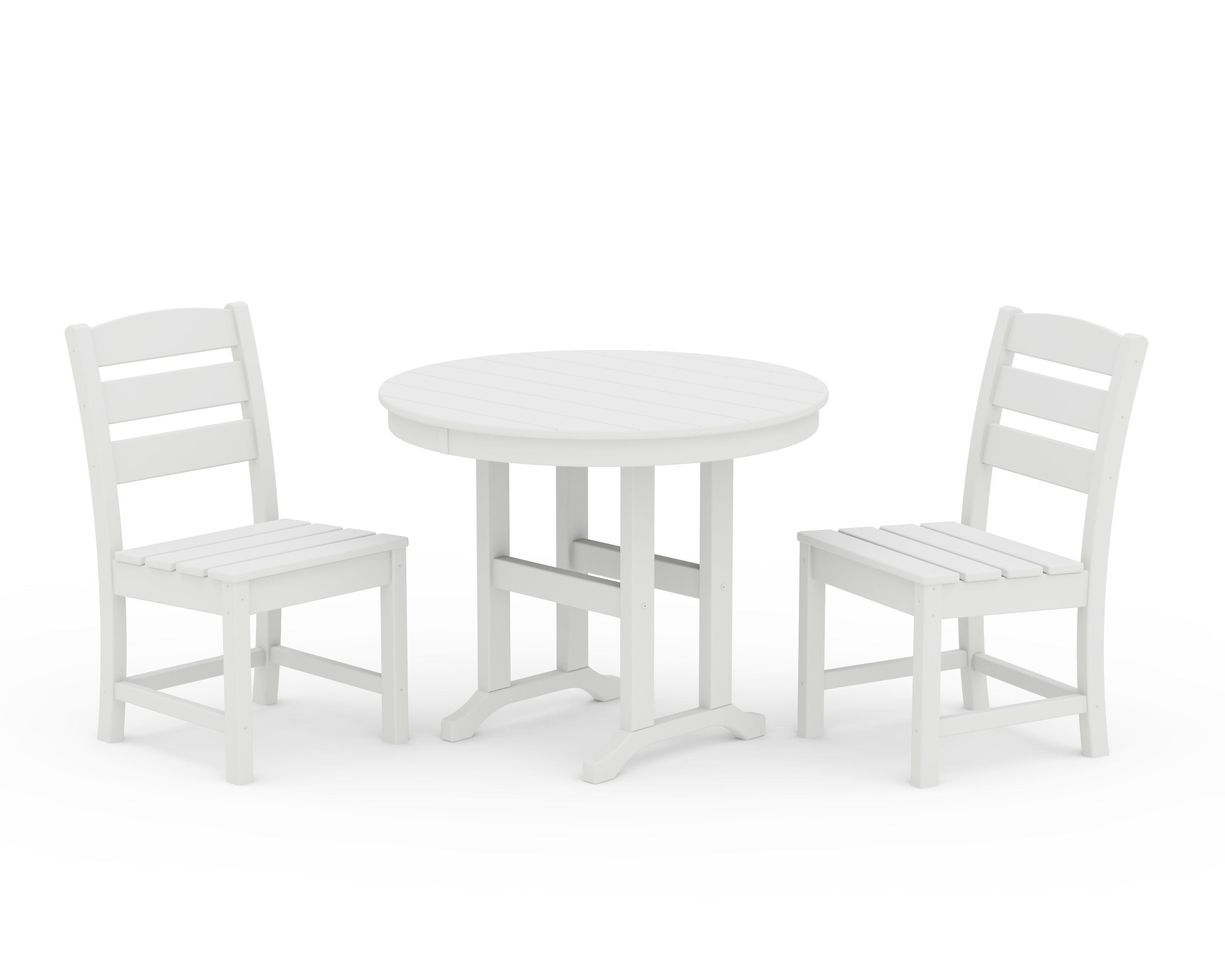 POLYWOOD Lakeside Side Chair 3-Piece Round Dining Set in White