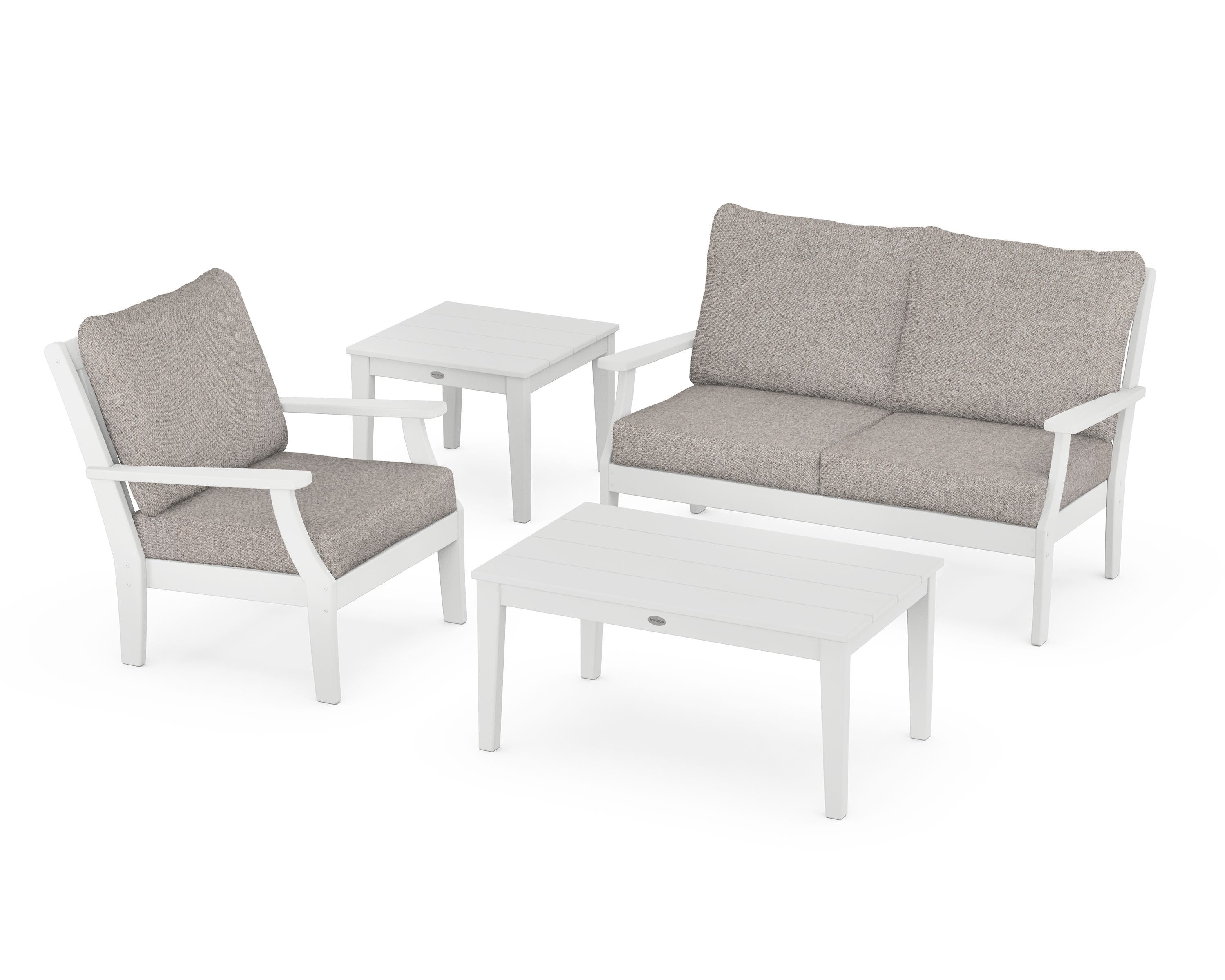 POLYWOOD Braxton 4-Piece Deep Seating Set in White / Weathered Tweed