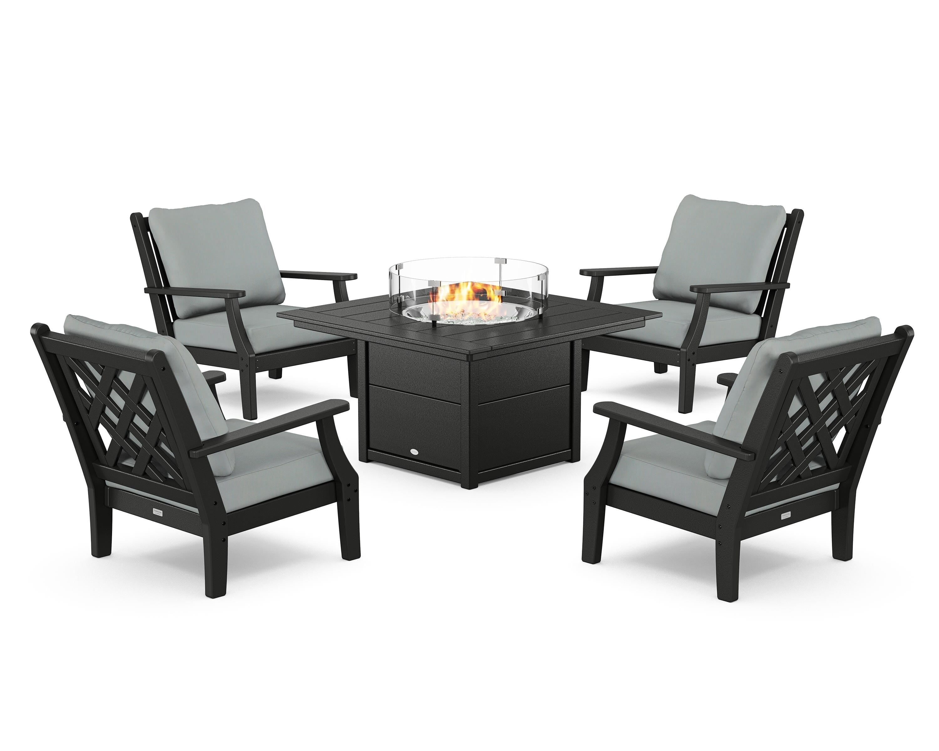 Country Living Wovendale 5-Piece Deep Seating Set with Fire Pit Table in Black / Spa