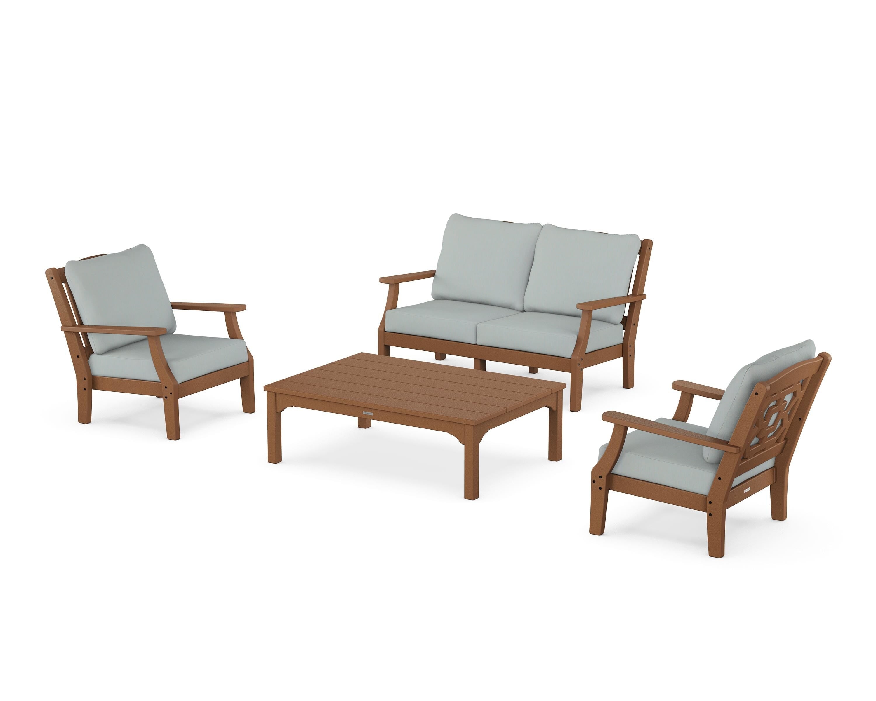 Martha Stewart by POLYWOOD Chinoiserie 4-Piece Deep Seating Set with Loveseat in Teak / Spa