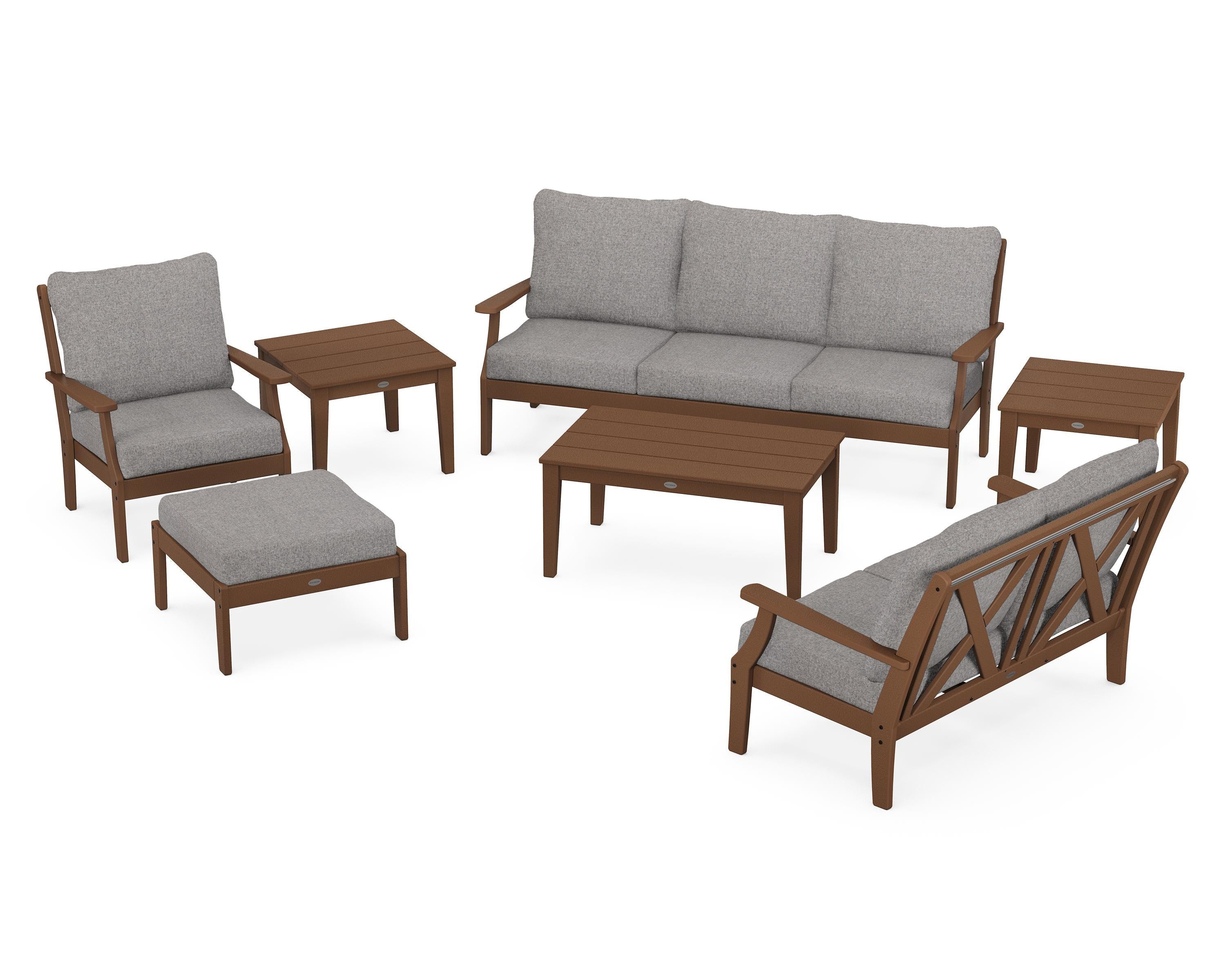 POLYWOOD Braxton 7-Piece Deep Seating Set in Teak / Grey Mist